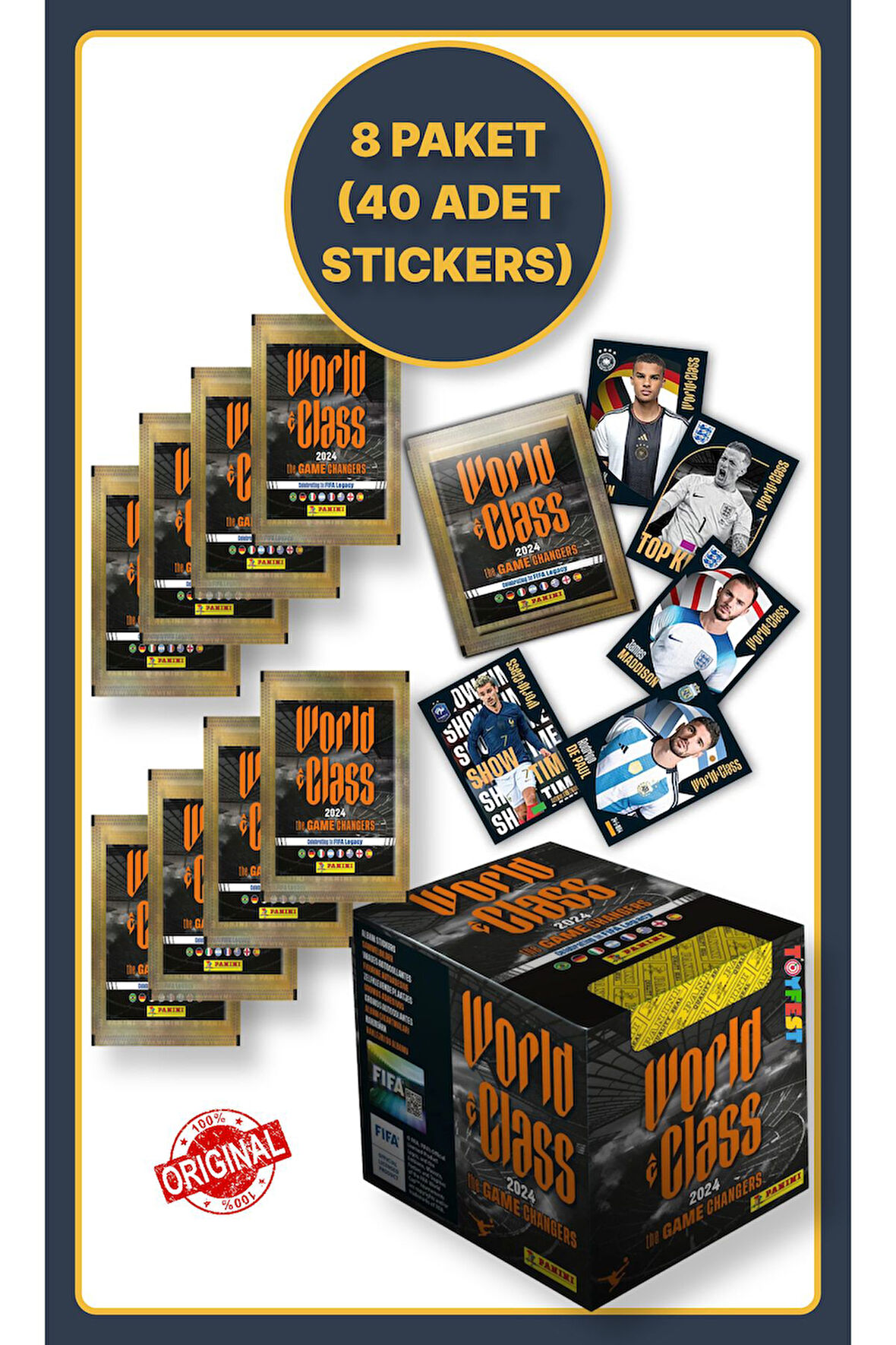 Panini Fifa World Class Koleksiyon Futbolcu 2024 Sticker Çıkartmaları + 8 Paket (40 Adet Sticker)