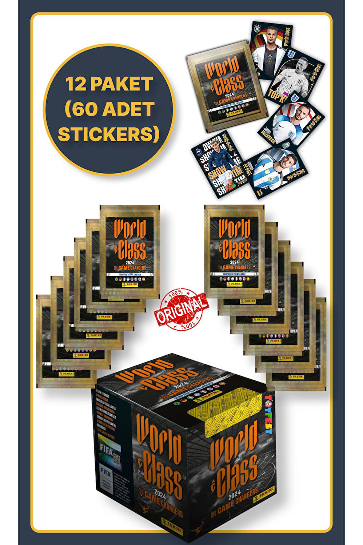 Panini Fifa World Class Koleksiyon Futbolcu 2024 Sticker Çıkartmaları + 12 Paket (60 Adet Sticker)