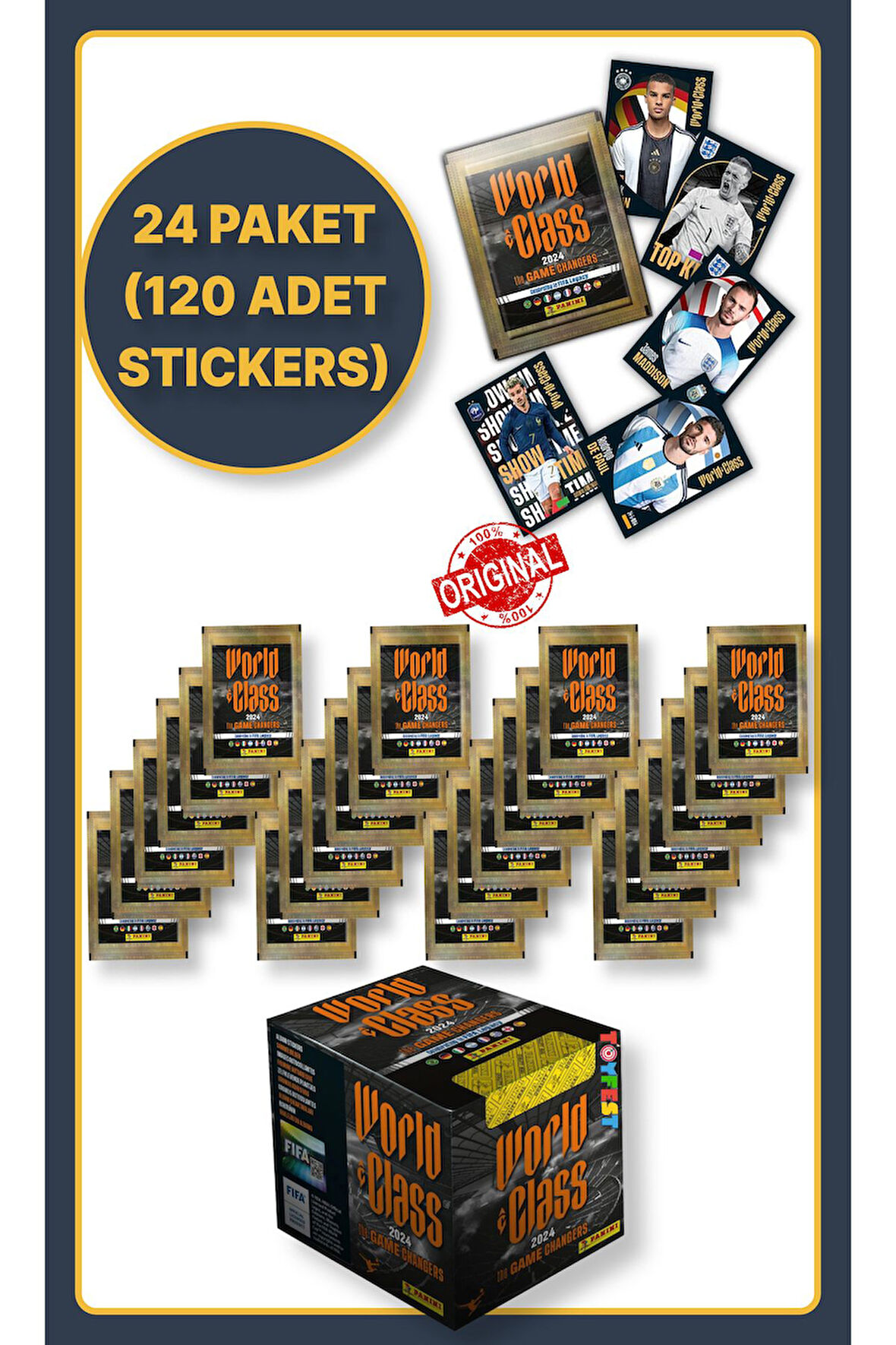 Panini Fifa World Class Koleksiyon Futbolcu 2024 Sticker Çıkartmaları + 24 Paket (120 Adet Sticker)
