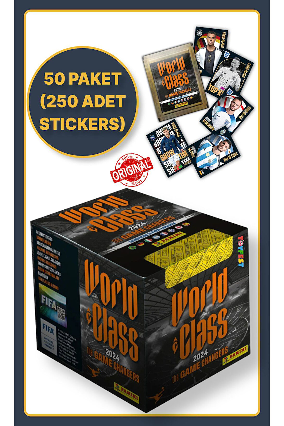 Panini Fifa World Class Koleksiyon Futbolcu 2024 Sticker Çıkartmaları + 50 Paket (250 Adet Sticker)