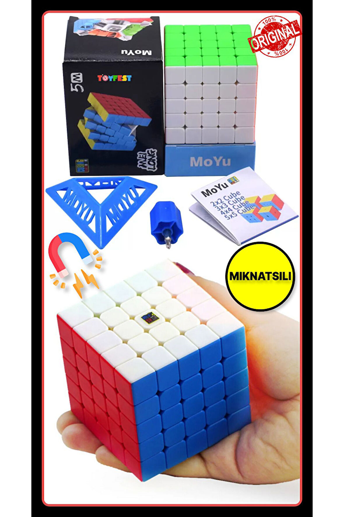 Moyu Meilong 5x5  Magnetic Cube 5M Mıknatıslı Standlı Tornavidalı Stickersız Akıl Zeka Küp