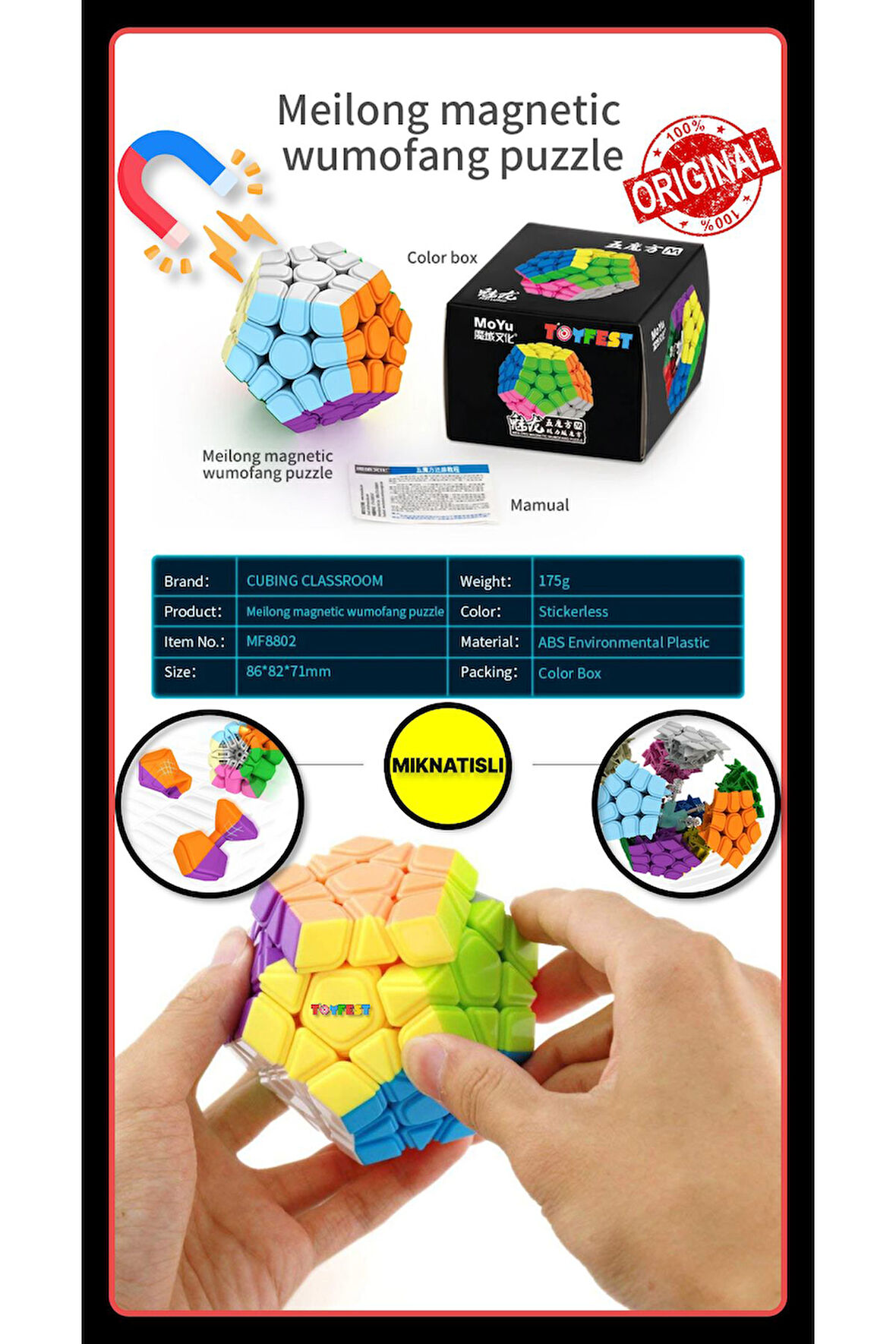 Moyu Megaminx Magnetic Cube - Mıknatıslı Stickersız Akıl Zeka Rübik Küp