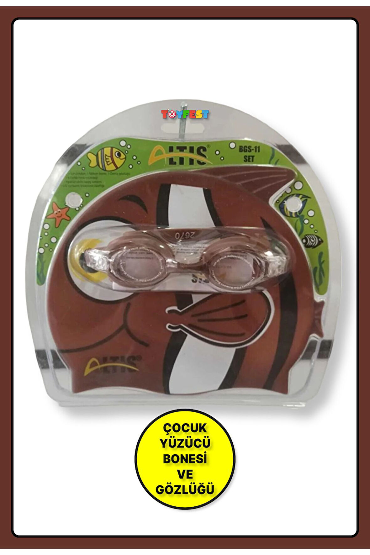 Silikon Yüzücü Bonesi ve Gözlük Seti - Kahverengi