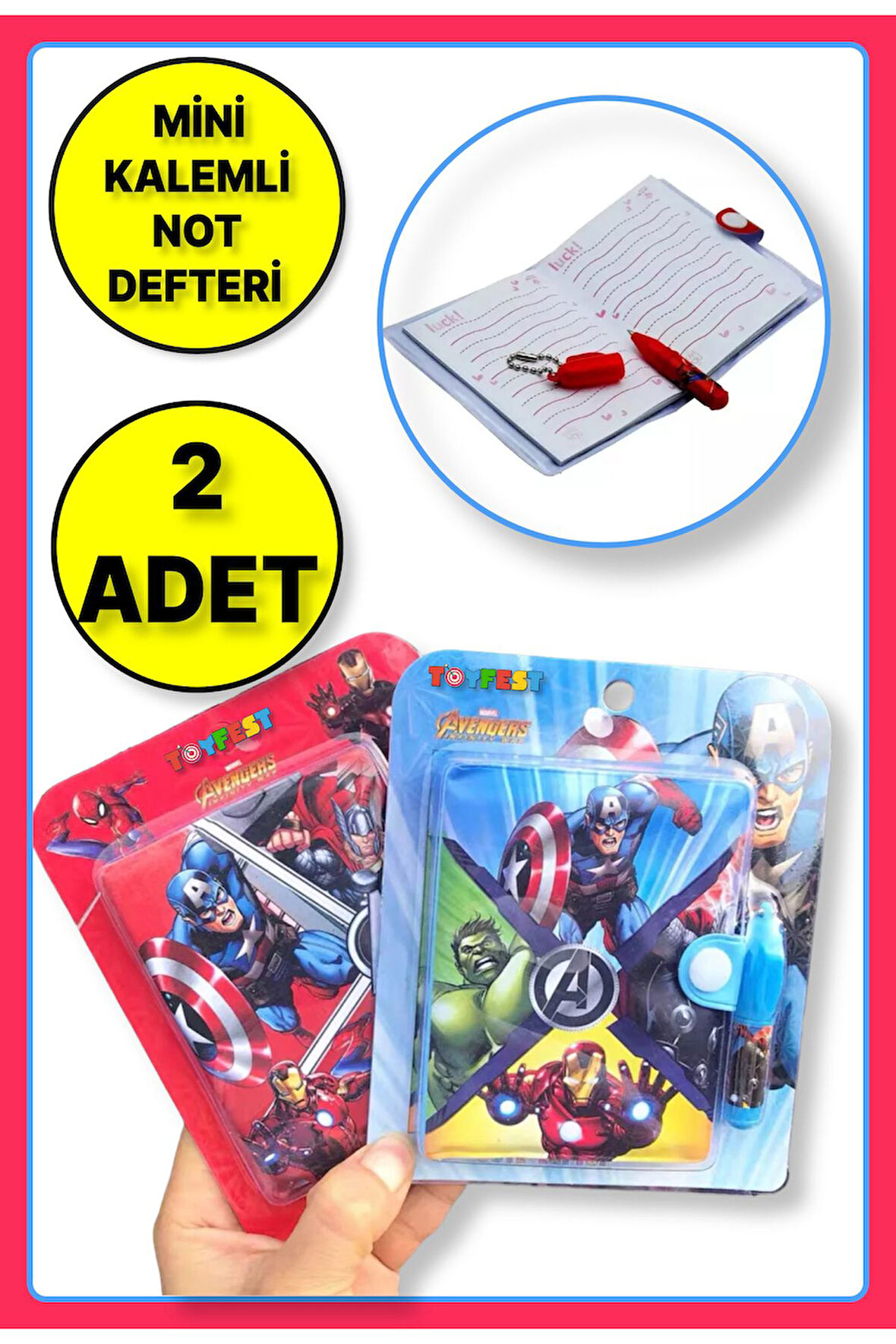 The Avengers Kaptan Amerika + Hulk + Spiderman + Iron Man Figürlü Mini Kalemli Not Defteri - 2 ADET