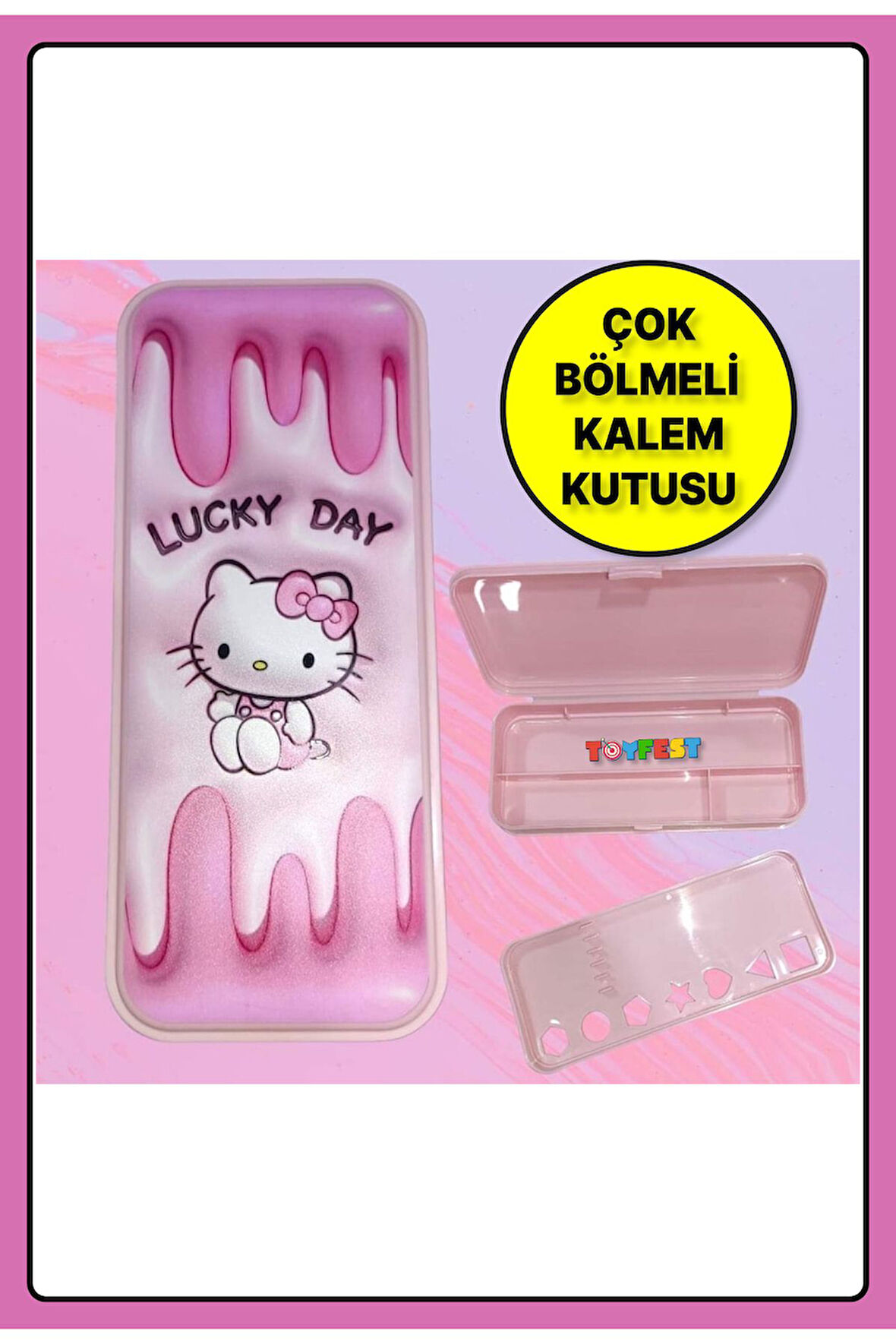Hello Kitty Figürlü Çok Bölmeli Plastik Kalemlik Kalem Kutusu