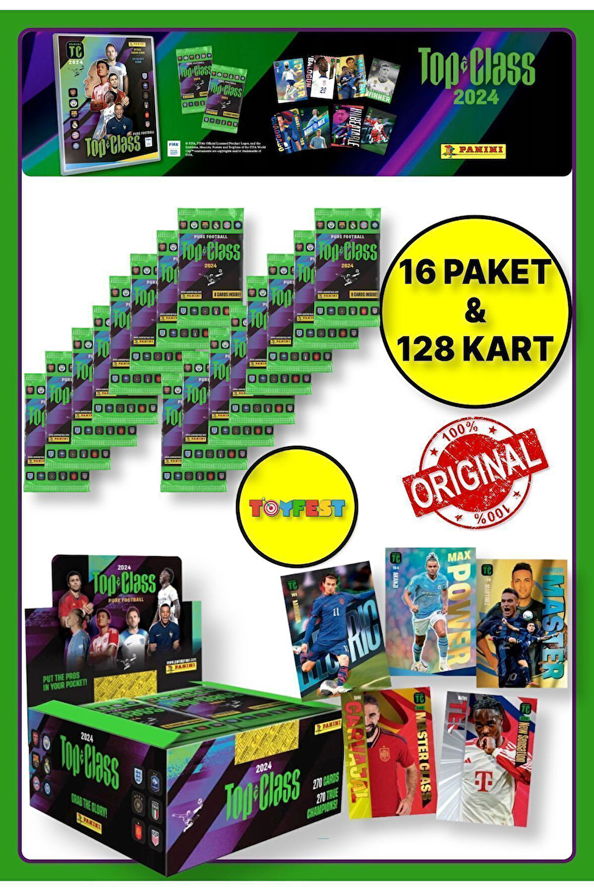 Panini Fifa Top Class 2024 Koleksiyonluk Futbolcu Kartları + 16 Paket (128 Adet Kart)