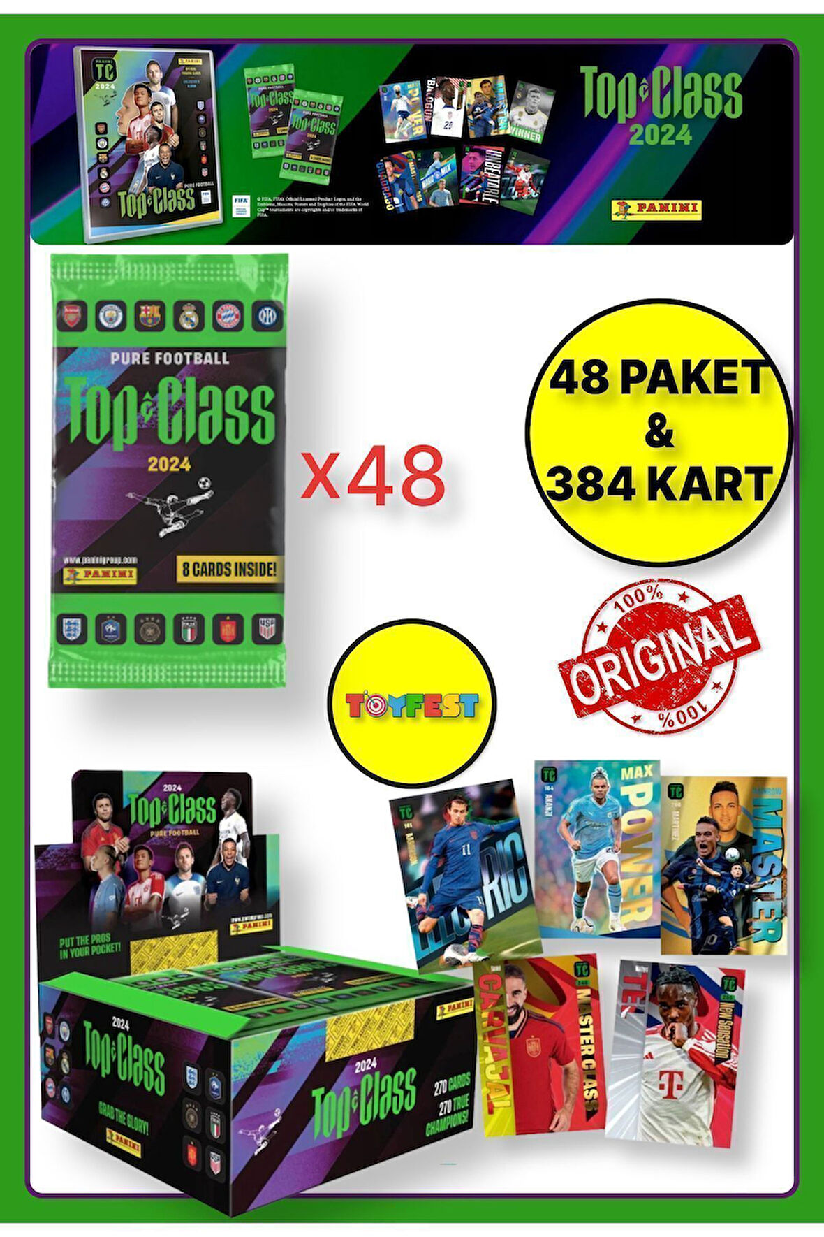 Panini Fifa Top Class 2024 Koleksiyonluk Futbolcu Kartları + 48 Paket (384 Adet Kart)