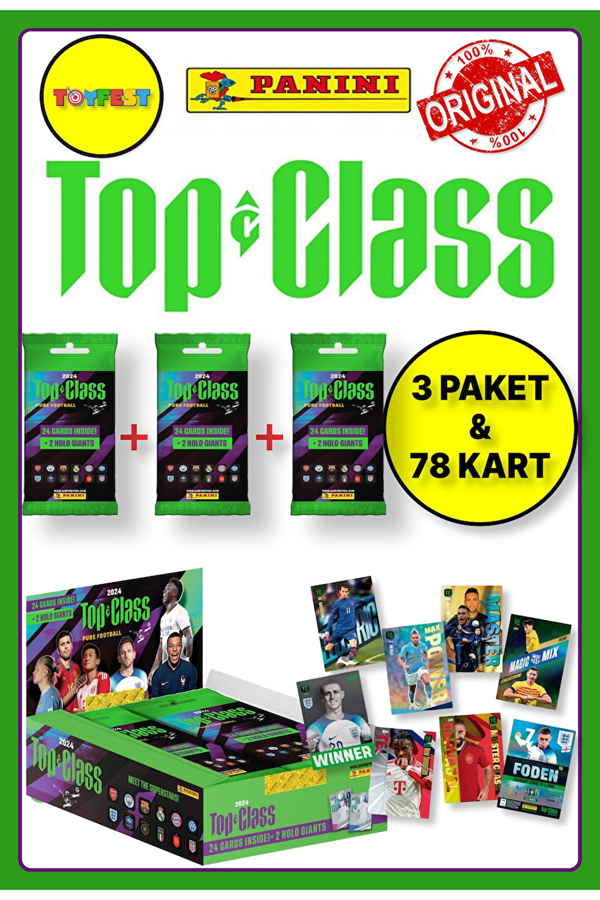 Panini Fifa Top Class 2024 Fat Pack Futbolcu Kartları + 3 Paket (72 Adet Kart + 6 Holo Giants Kart)
