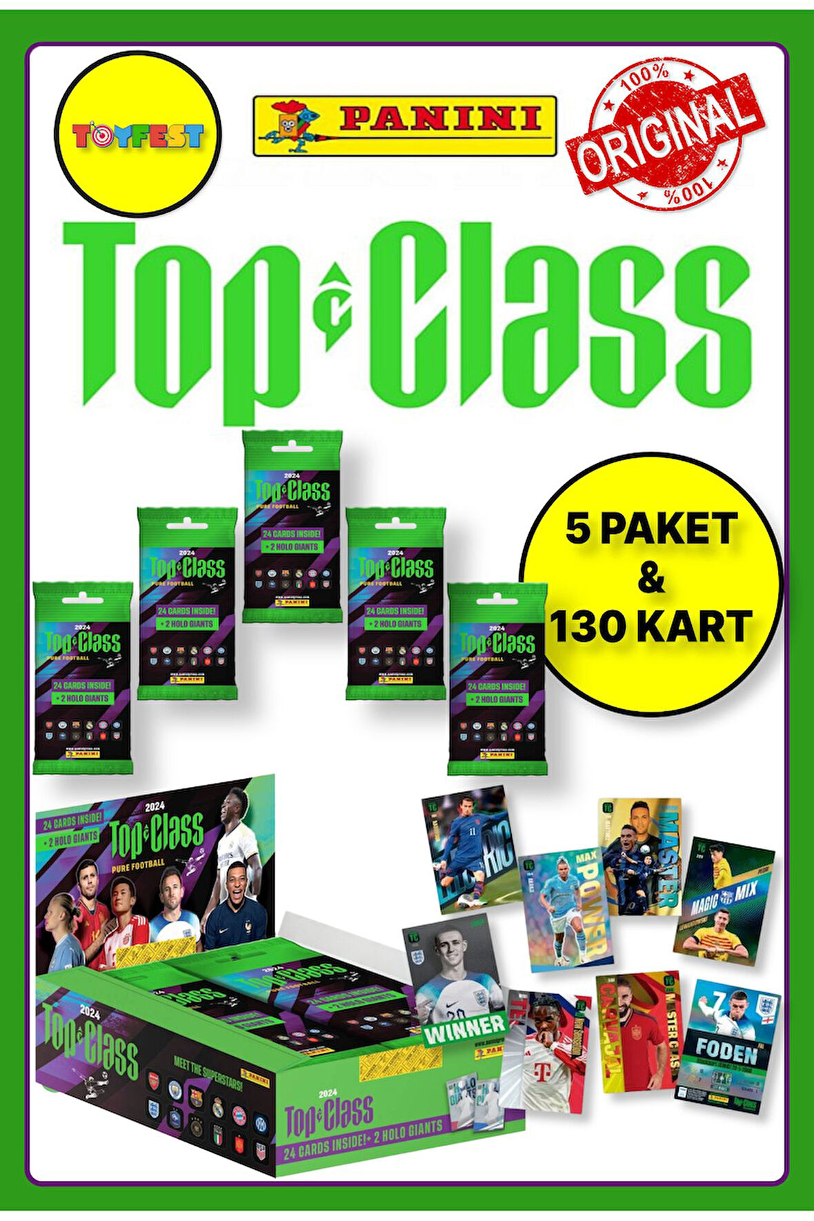 Panini Fifa Top Class 2024 Fat Pack Futbolcu Kartları +5 Paket (120 Adet Kart + 10 Holo Giants Kart)