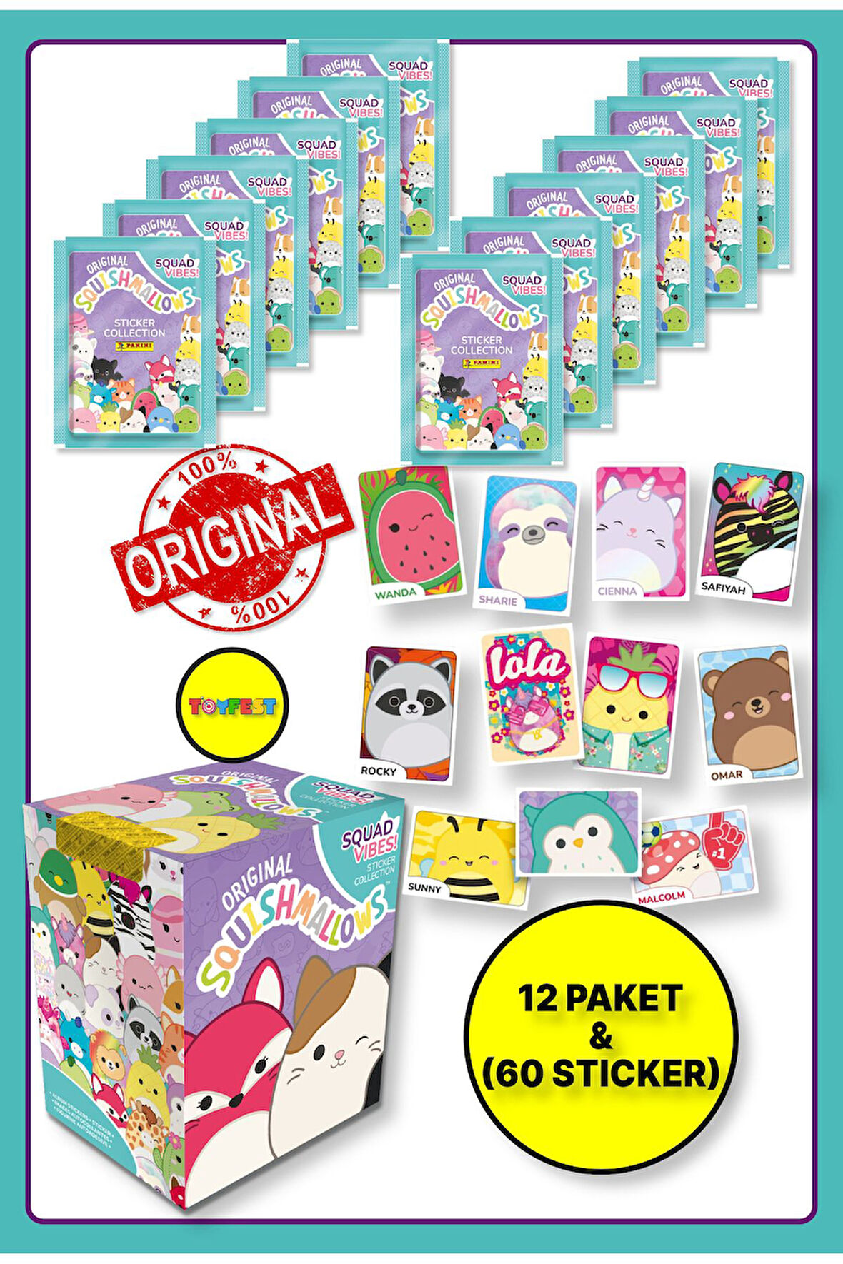 Panini Squishmallows Sticker Çıkartma - 12 Paket ( 60 Adet Sticker )