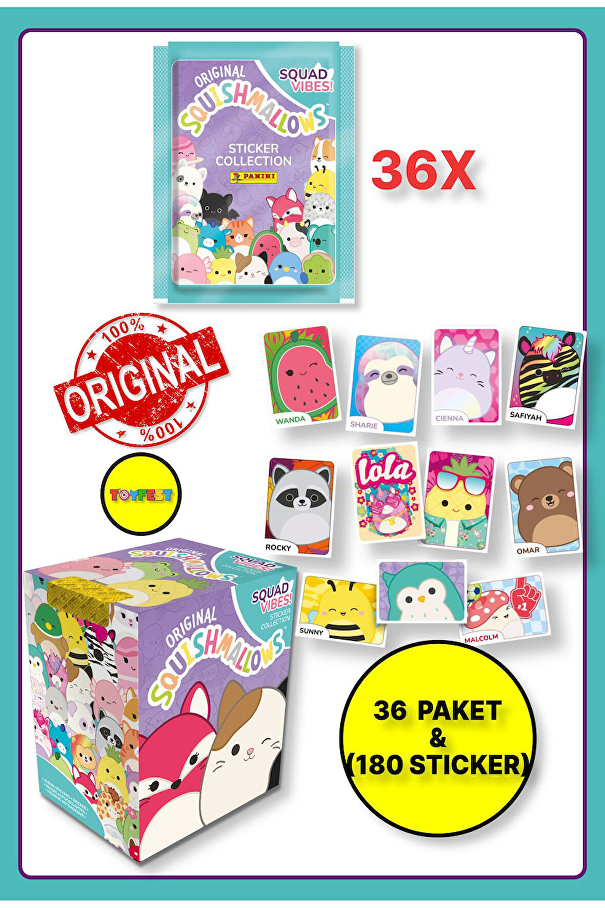 Panini Squishmallows Sticker Çıkartma - 36 Paket ( 180 Adet Sticker )