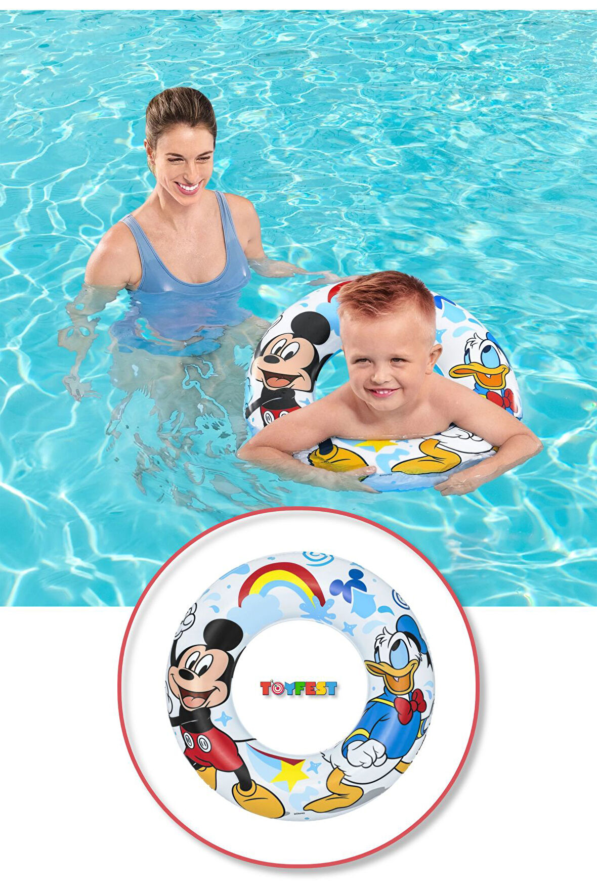 Mickey Mouse Disney Figürlü Deniz Havuz Çocuk Yüzücü Simit - (3 - 6 Yaş Arası) - 56 cm