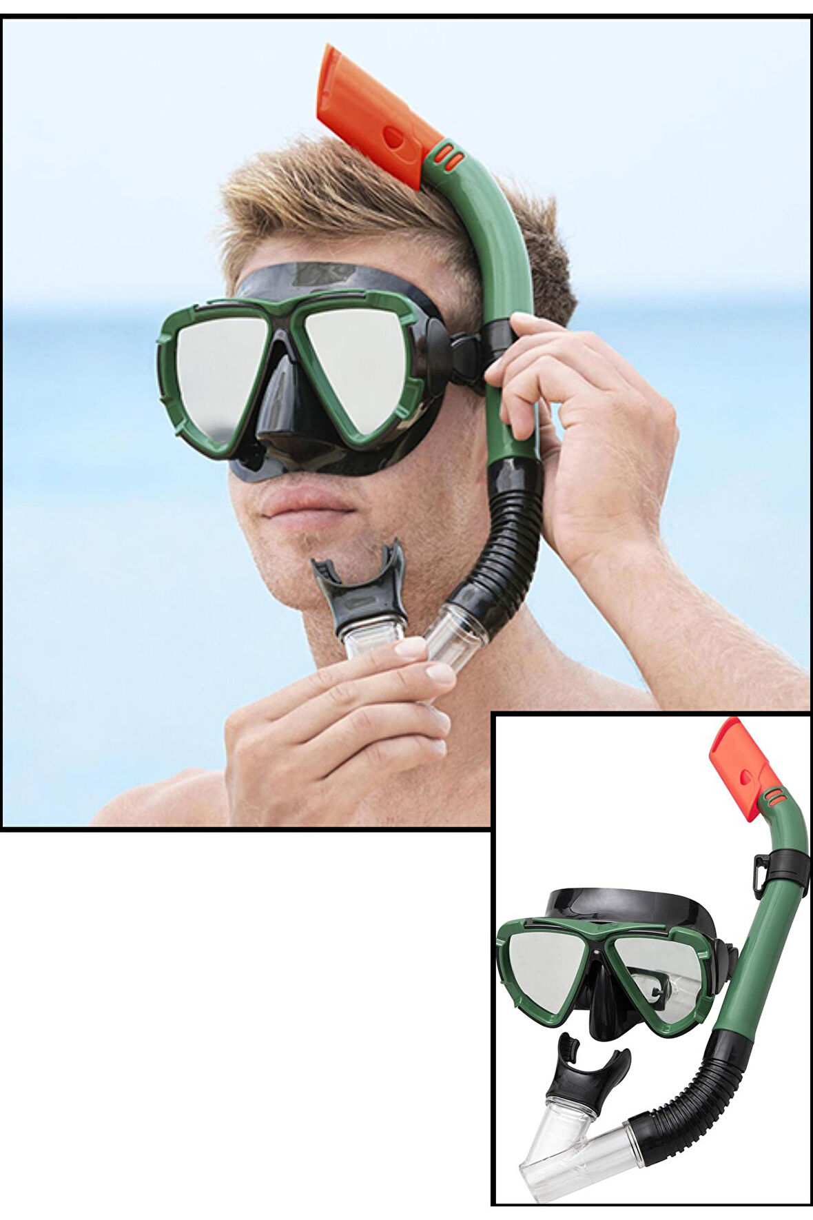 Mira Maske Snorkel Set Dalış Maskesi Deniz Havuz Yüzücü Gözlüğü Gözlük Maske- Yeşil- (14 Yaş Üstü ) 24053