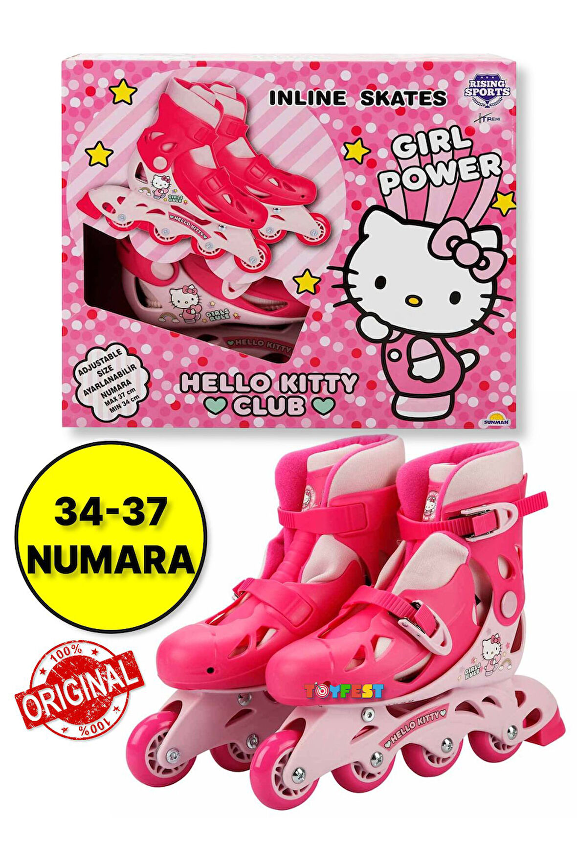 Hello Kitty Inline 4 Teker Paten - (34 - 37 Numara için Ayarlanabilir)