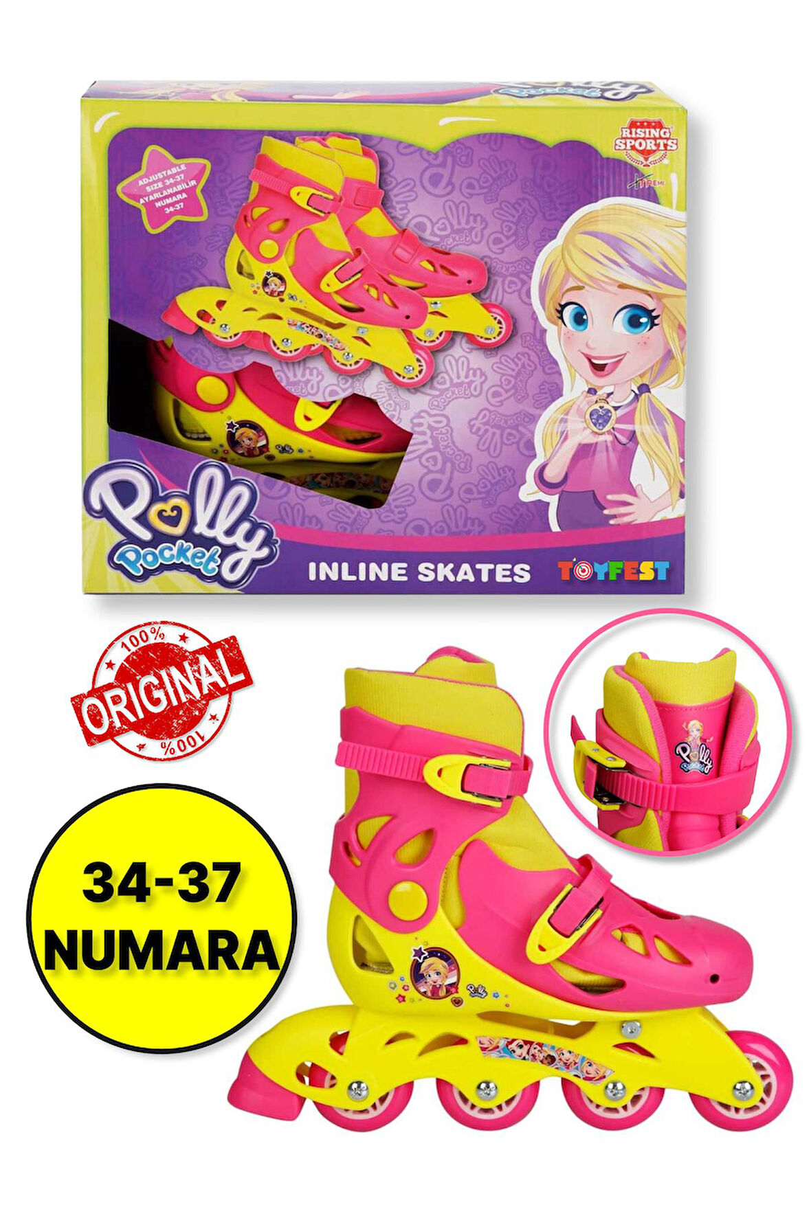 Polly Pocket Inline 4 Teker Paten - (34 - 37 Numara için Ayarlanabilir)