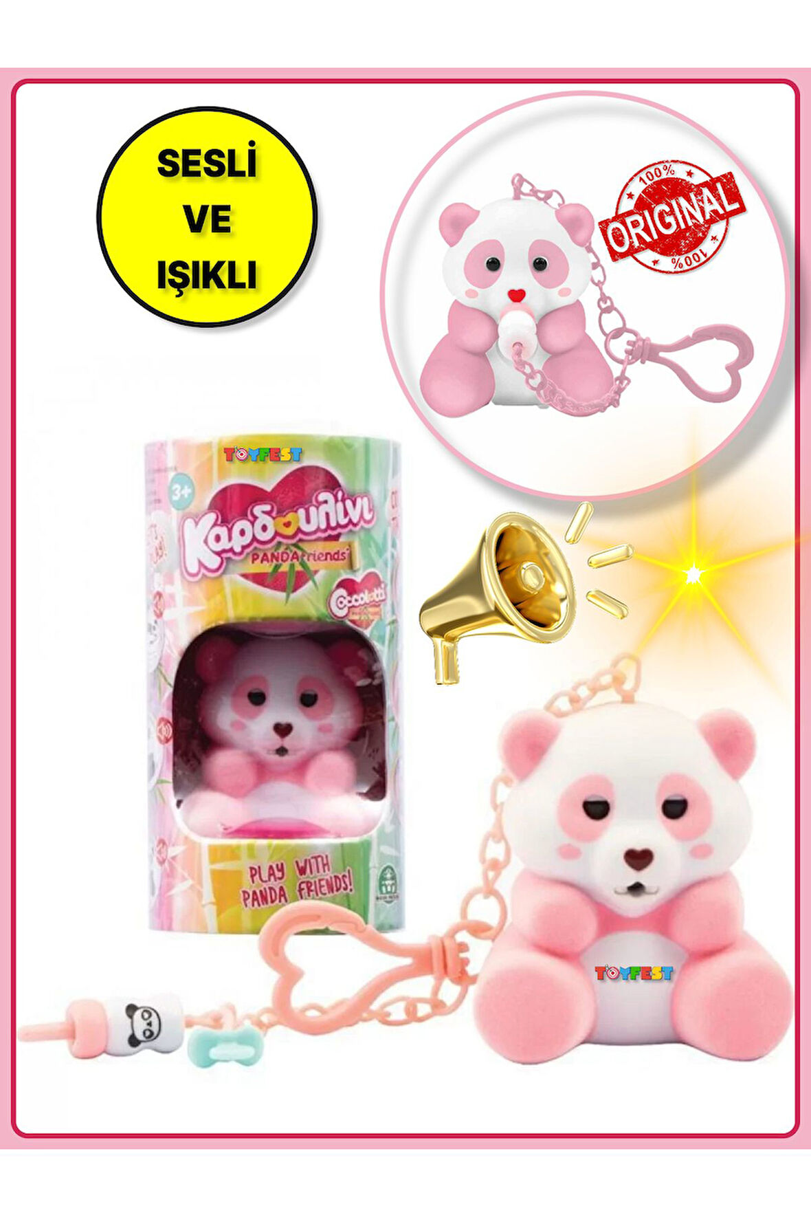 Coccolotti İnteraktif Sesli ve Işıklı Sevimli Pandalar Anahtarlık & Çanta Akesesuarı - Pembe Panda