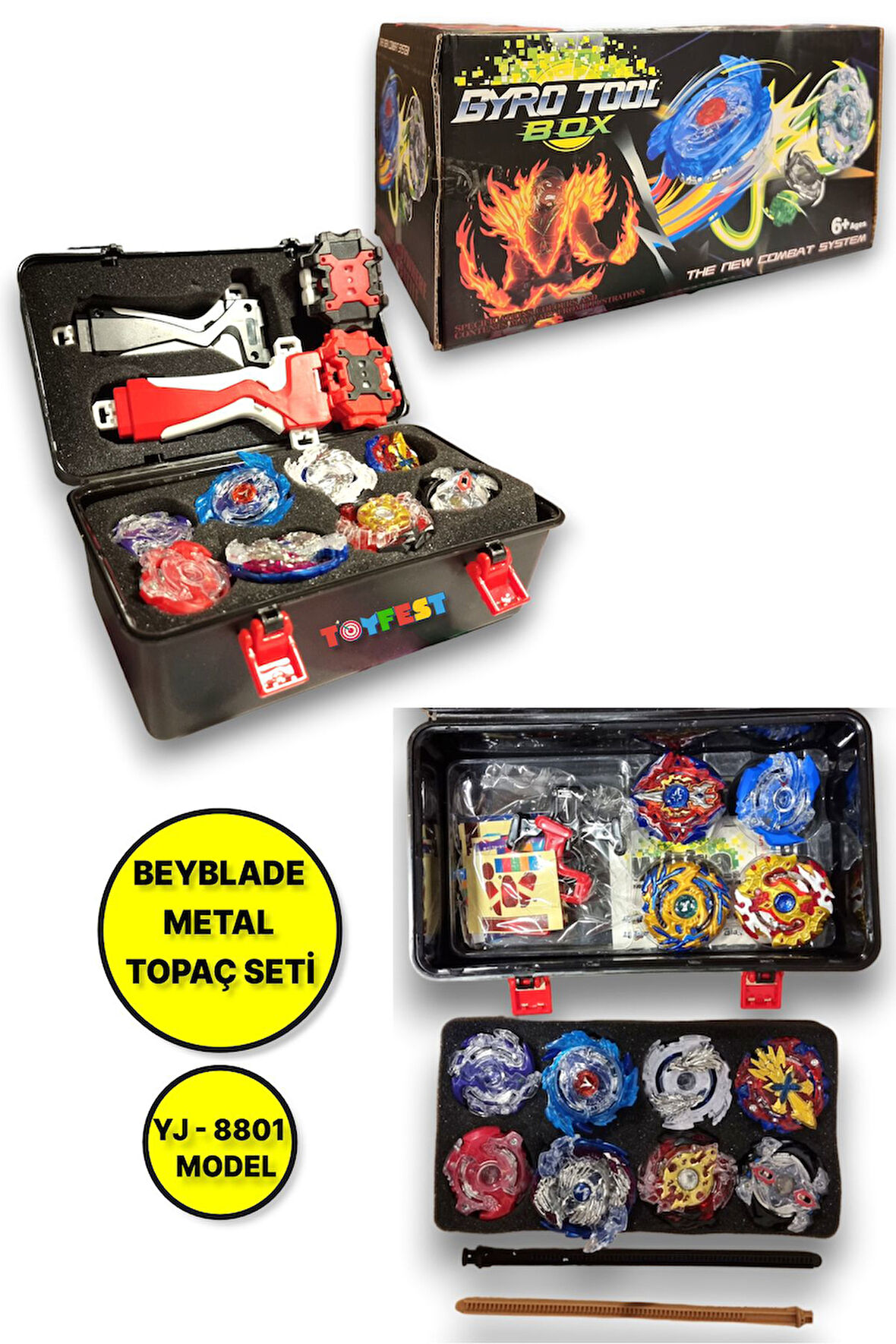 Beyblade Metal Assembled Gyro Tool Box YJ - 8801 - Yeni Nesil Çantalı Beyblade Metal Topaç 12 li Set