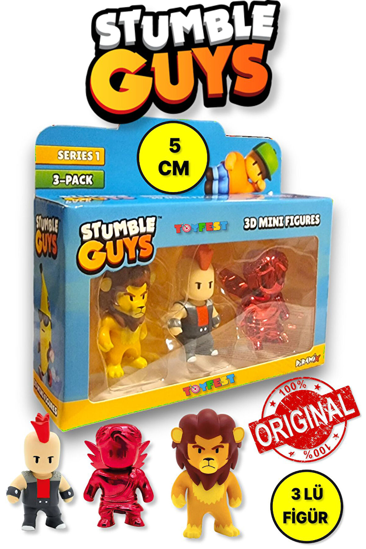 Stumble Guys Seri 1 - 3D Mini 3 lü Figür Seti - 3 ADET Leonidas Punk Dude Ruby Cupid - 5 cm