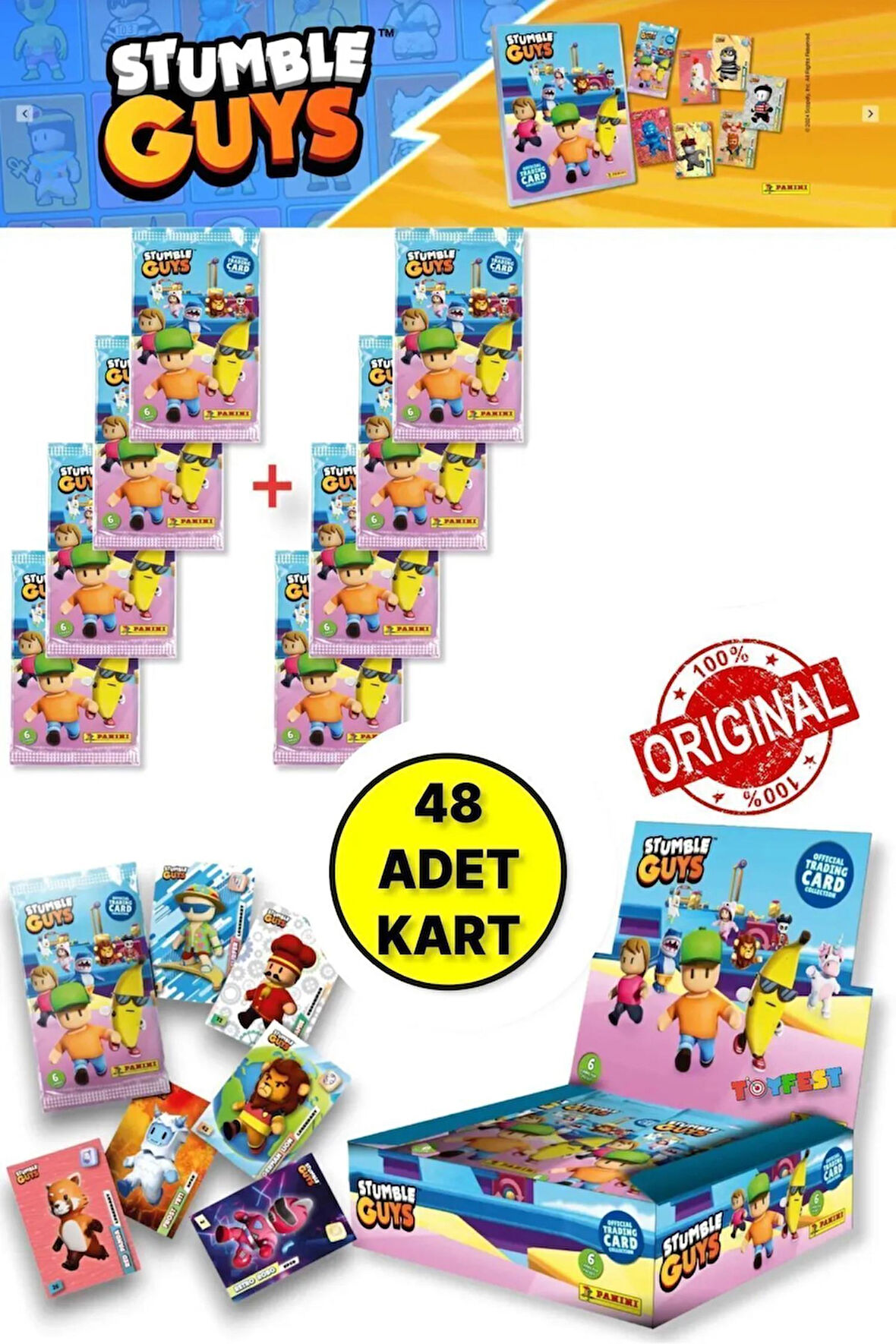 Panini Stumble Guys Koleksiyon Kartları - Çoklu Set - 8 PAKET (48 Adet Kart)