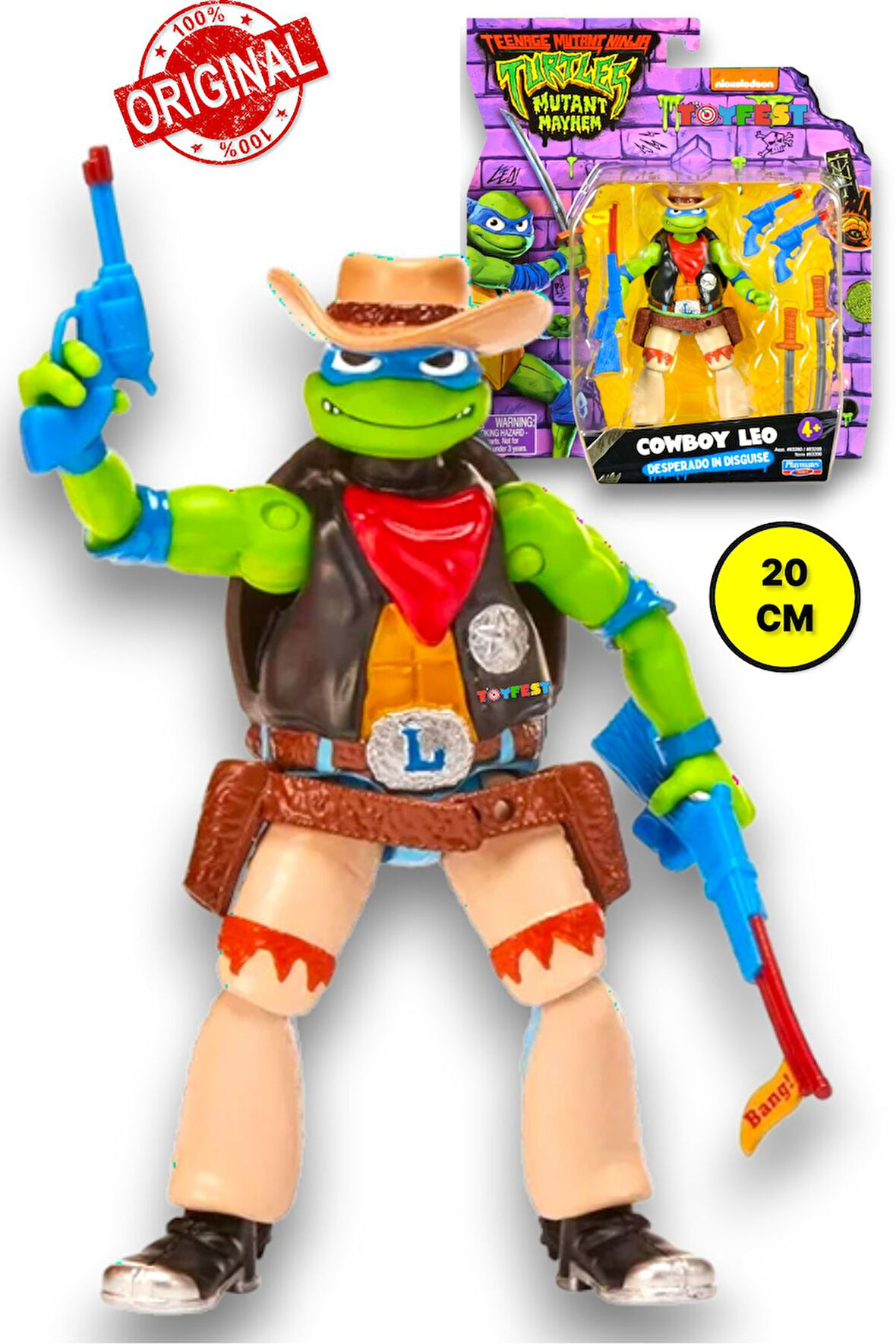 TMNT Aksesuarlı Ninja Kaplumbağalar Mutant Figürü - COWBOY LEO Desperado in Disguise - 20 CM