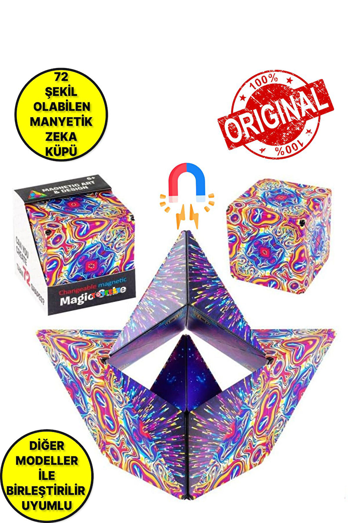 3 Boyutlu Stress Giderici Manyetik Geometrik Mozaikli Mıknatıslı Akıl Zeka Rübik Küp - Renkli