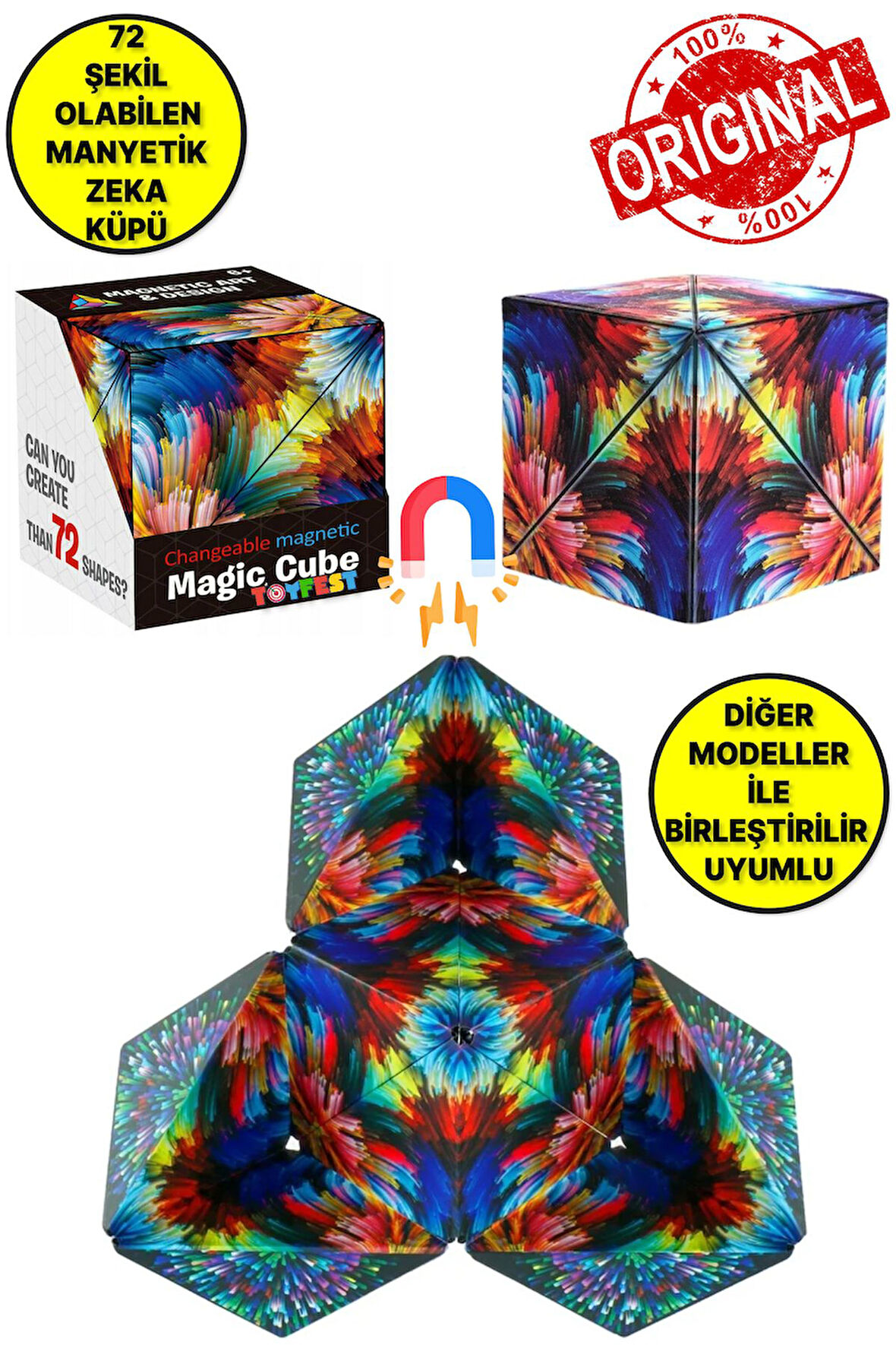 3 Boyutlu Stress Giderici Manyetik Geometrik Mozaikli Mıknatıslı Akıl Zeka Rübik Küp - Renkli - 2
