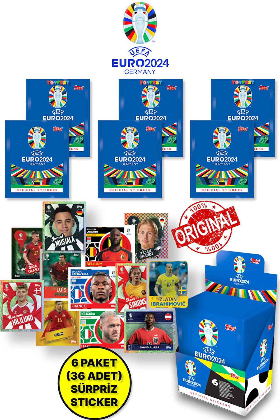 ALMANYA EURO 2024 Avrupa Şampiyonası Match Attax - 6 ADET Futbolcu Sticker Paketi (36 Adet Sticker)