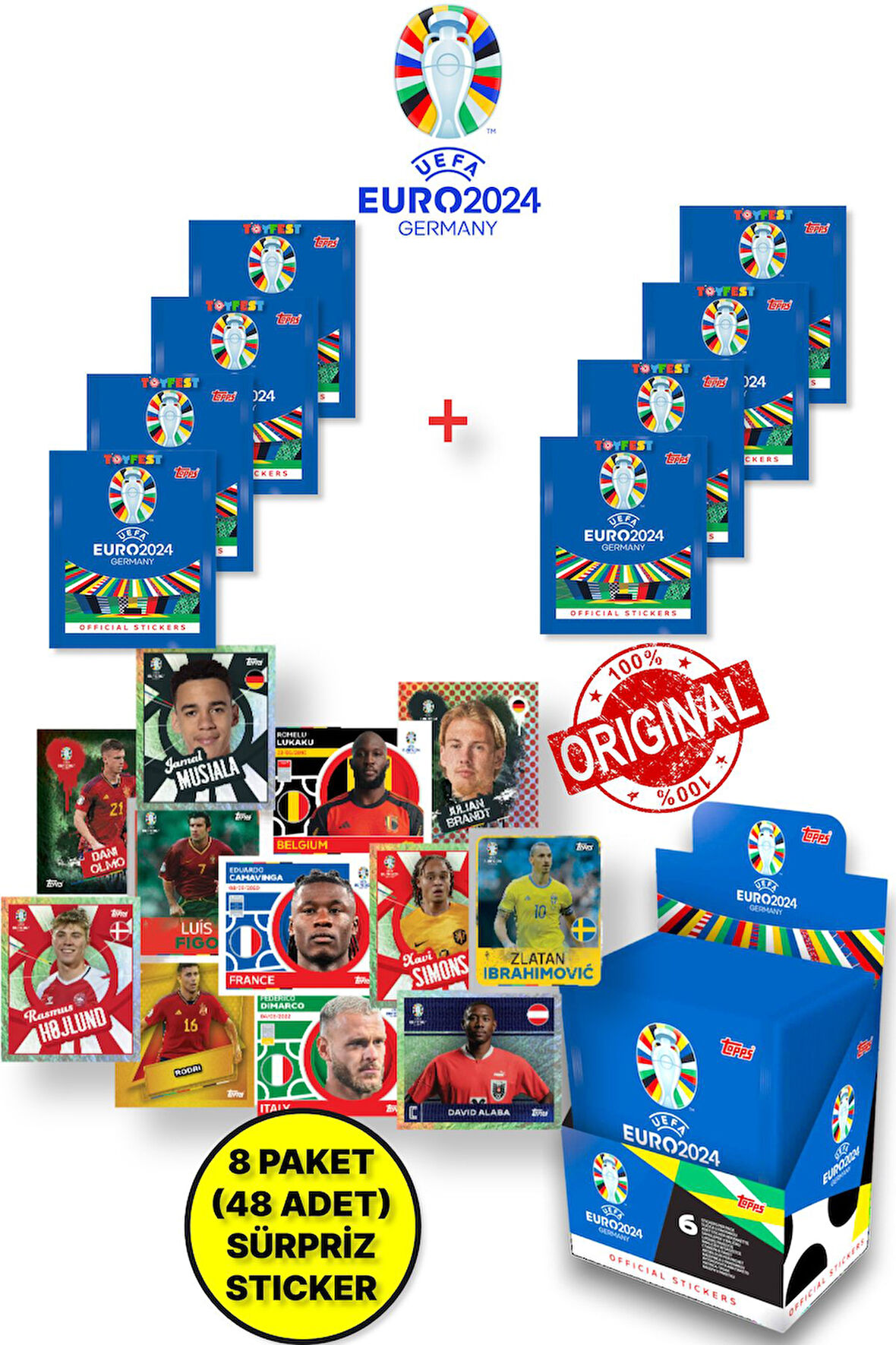 ALMANYA EURO 2024 Avrupa Şampiyonası Match Attax - 8 ADET Futbolcu Sticker Paketi (48 Adet Sticker)