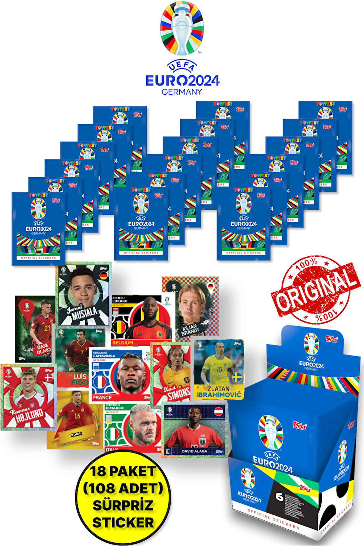 ALMANYA EURO 2024 Avrupa Şampiyonası Match Attax- 18 ADET Futbolcu Sticker Paketi (108 Adet Sticker)