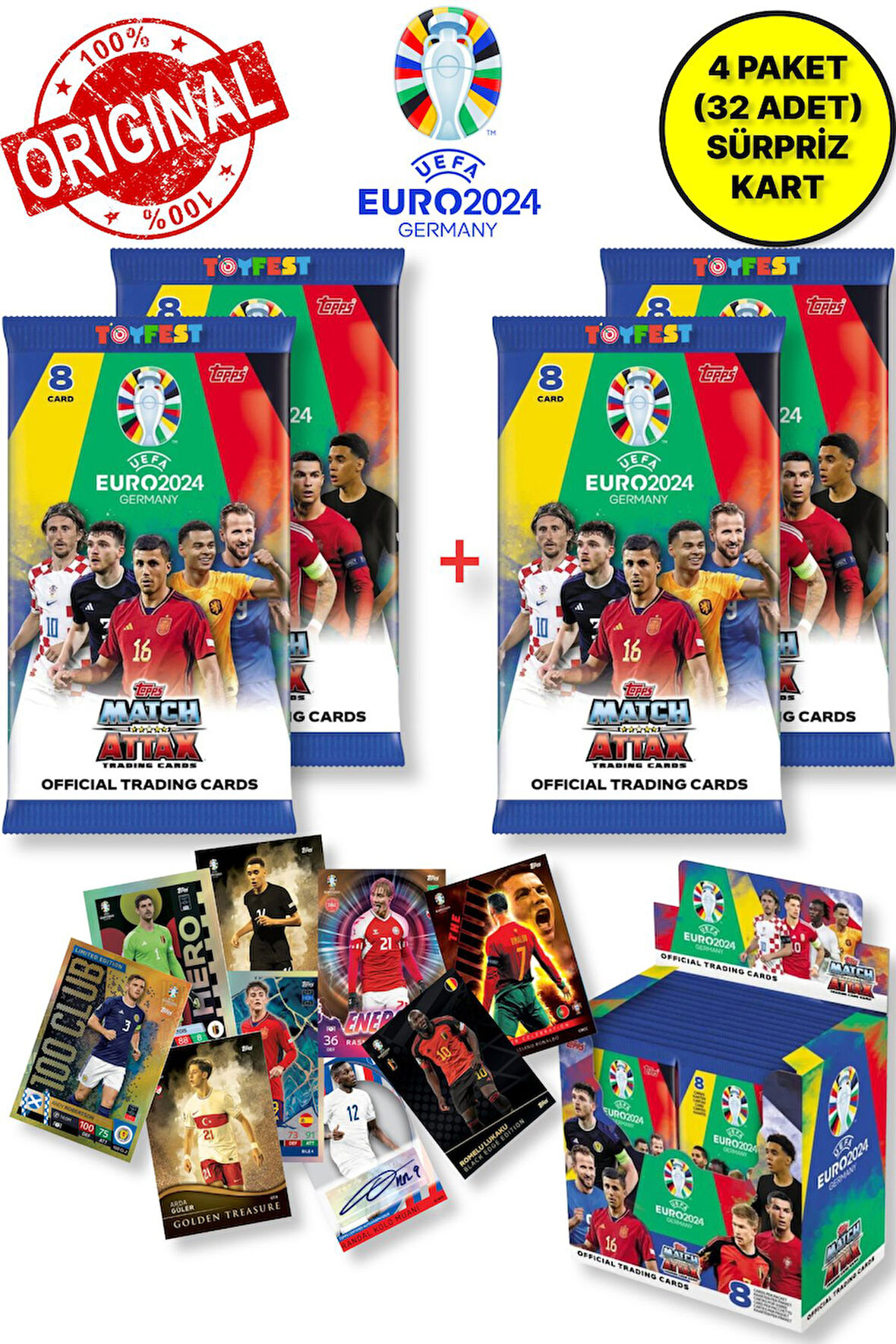 ALMANYA EURO 2024 Avrupa Şampiyonası Match Attax - 4 ADET Futbolcu Kart Paketi (32 Adet Kart)