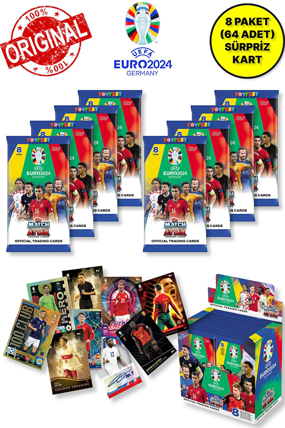 ALMANYA EURO 2024 Avrupa Şampiyonası Match Attax - 8 ADET Futbolcu Kart Paketi (64 Adet Kart)
