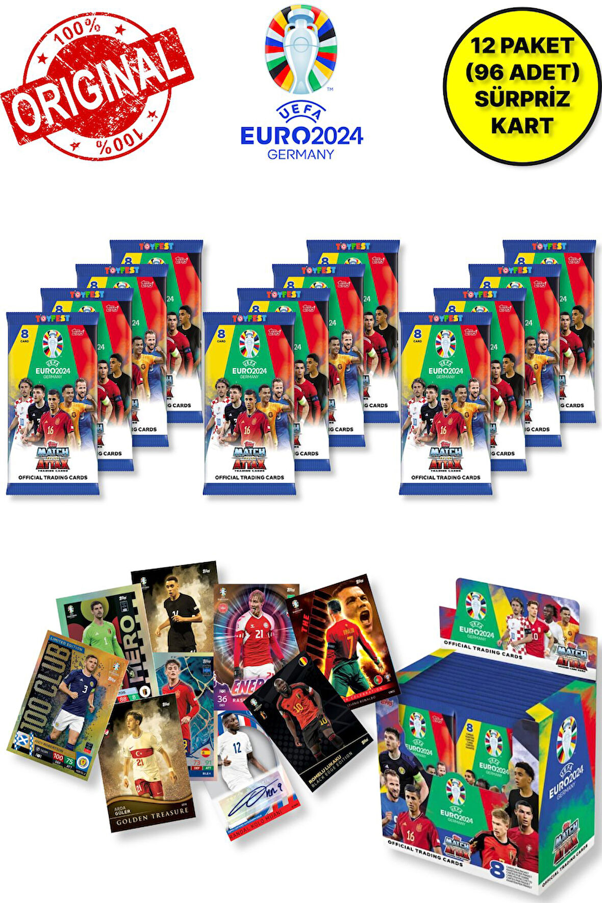 ALMANYA EURO 2024 Avrupa Şampiyonası Match Attax - 12 ADET Futbolcu Kart Paketi (96 Adet Kart)
