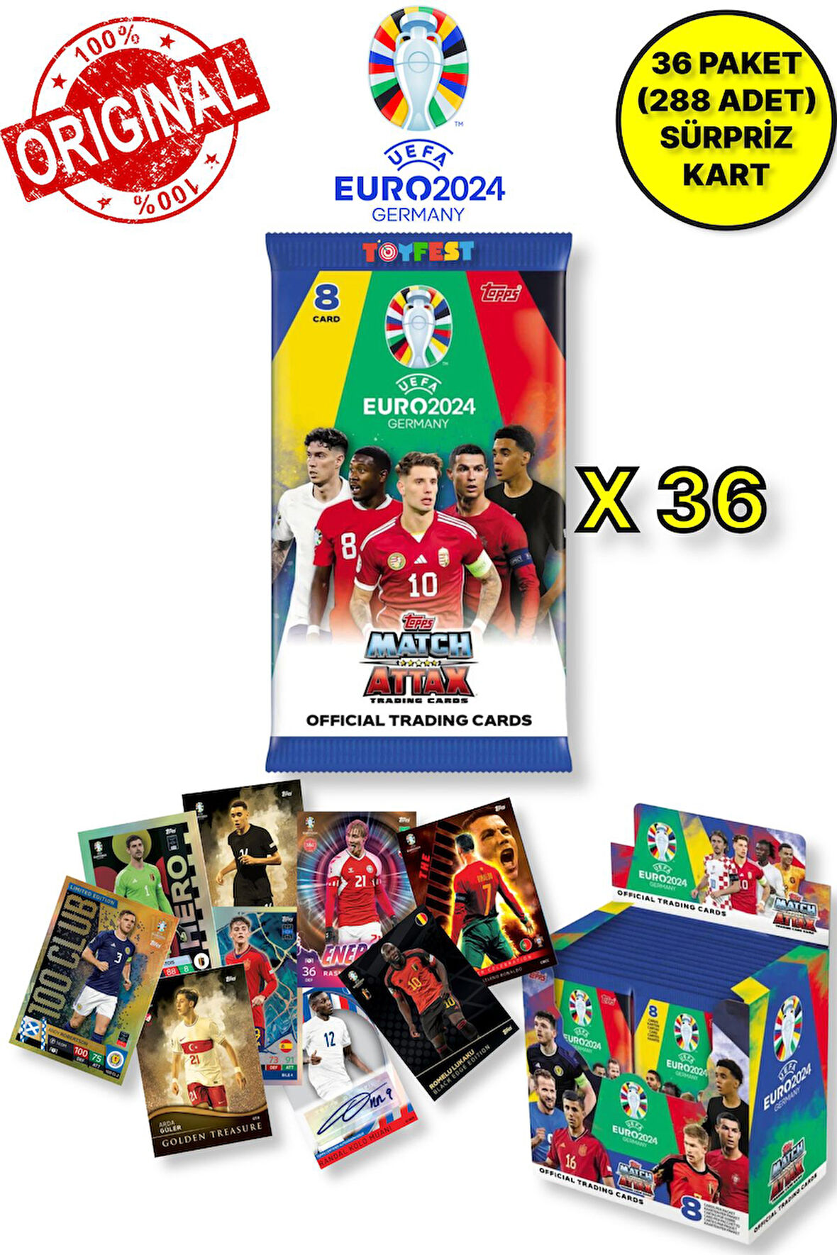ALMANYA EURO 2024 Avrupa Şampiyonası Match Attax - 36 ADET Futbolcu Kart Paketi (288 Adet Kart)
