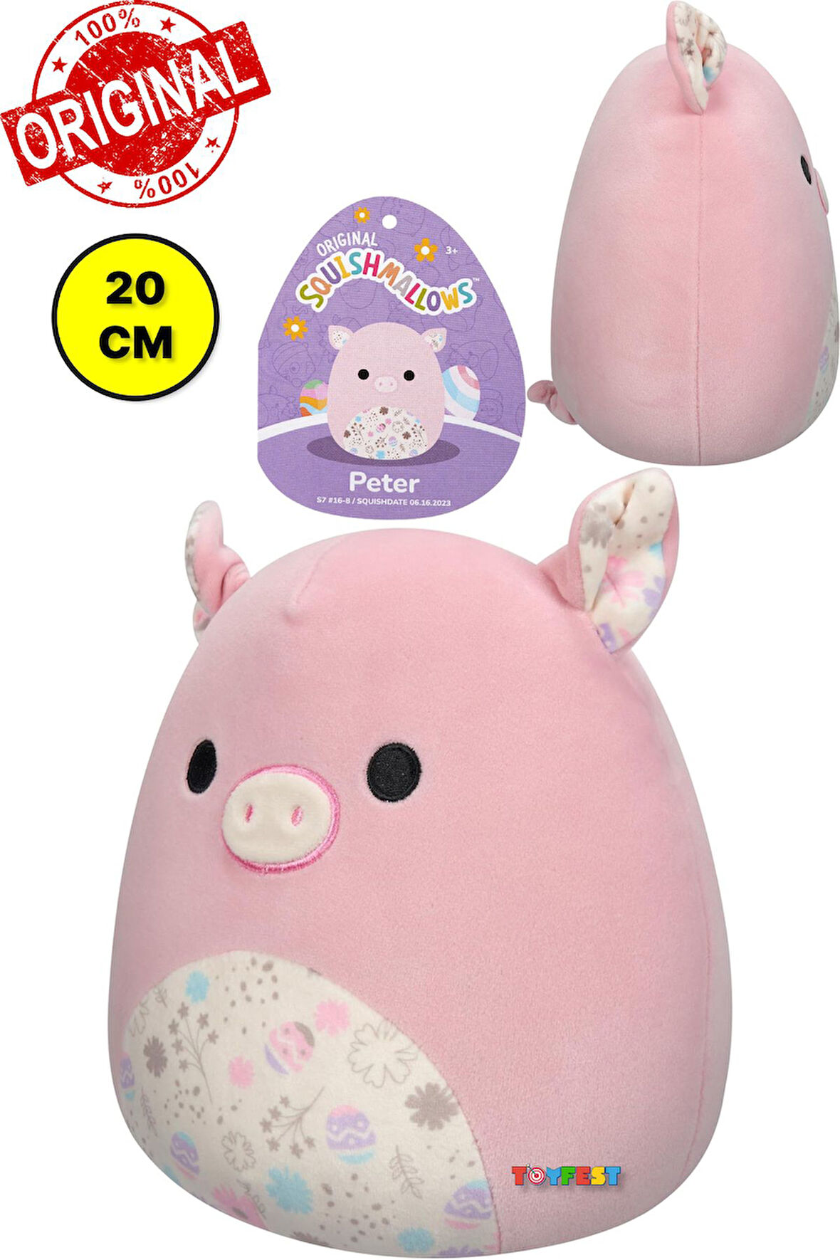 Squishmallows Paskalya Baskılı Göbekli Domuz PETER Yumuşak Pürüzsüz Peluş Oyuncak - 20 cm