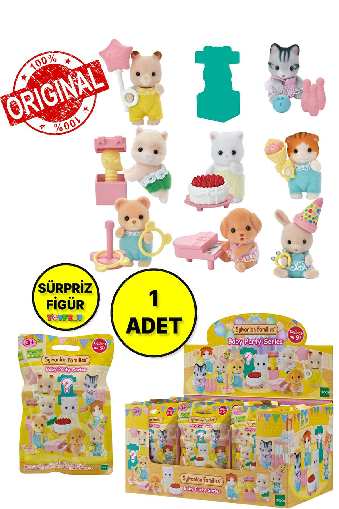 1 ADET Sylvanian Families Aksesuarlı Baby Party Sürpriz Mini Figür - 1 ADET - 5 CM