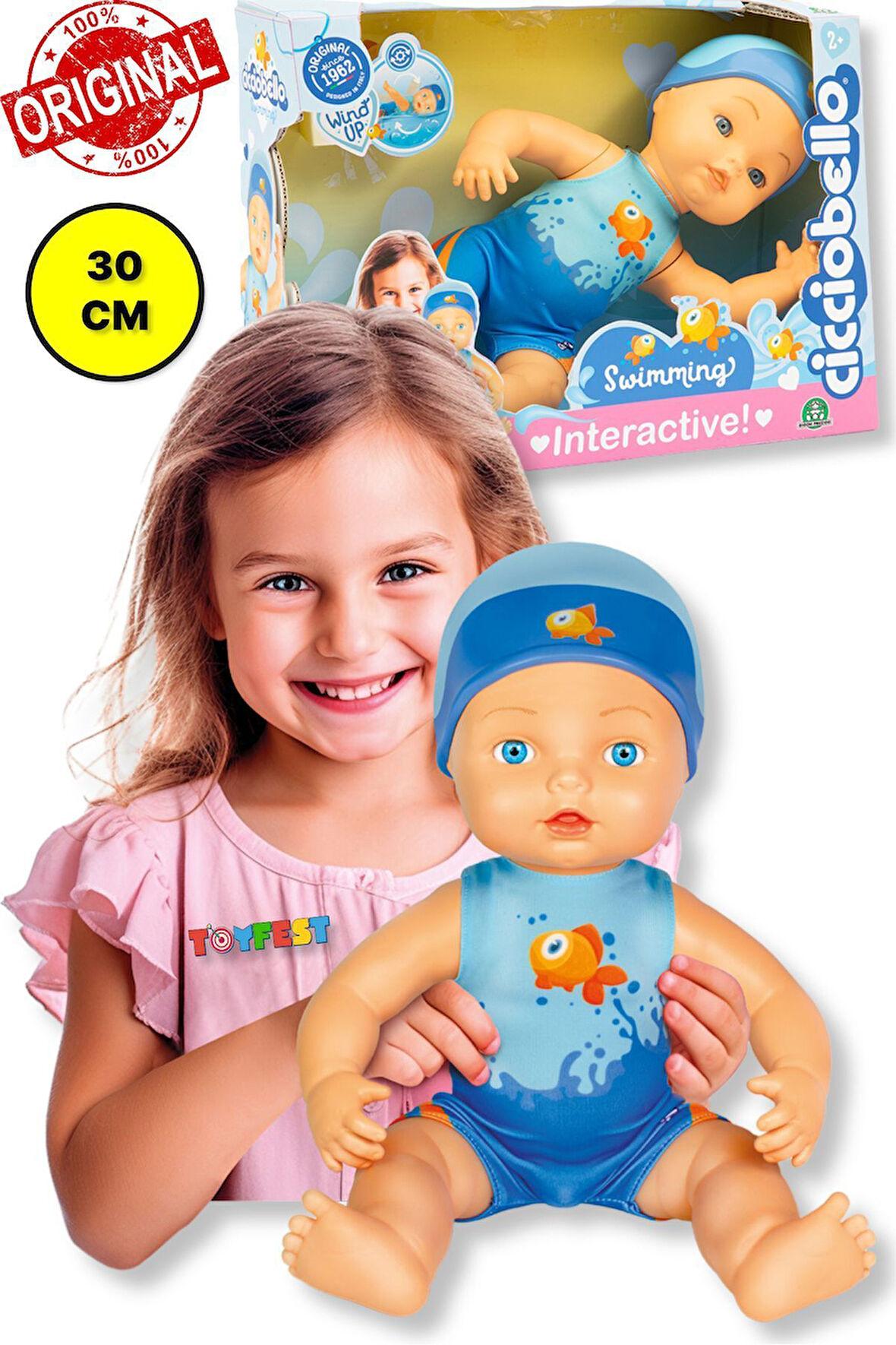 Mayolu Kurmalı Ve Kendiliğinden Yüzen Bebek - Plaj Oyuncağı - 30 Cm