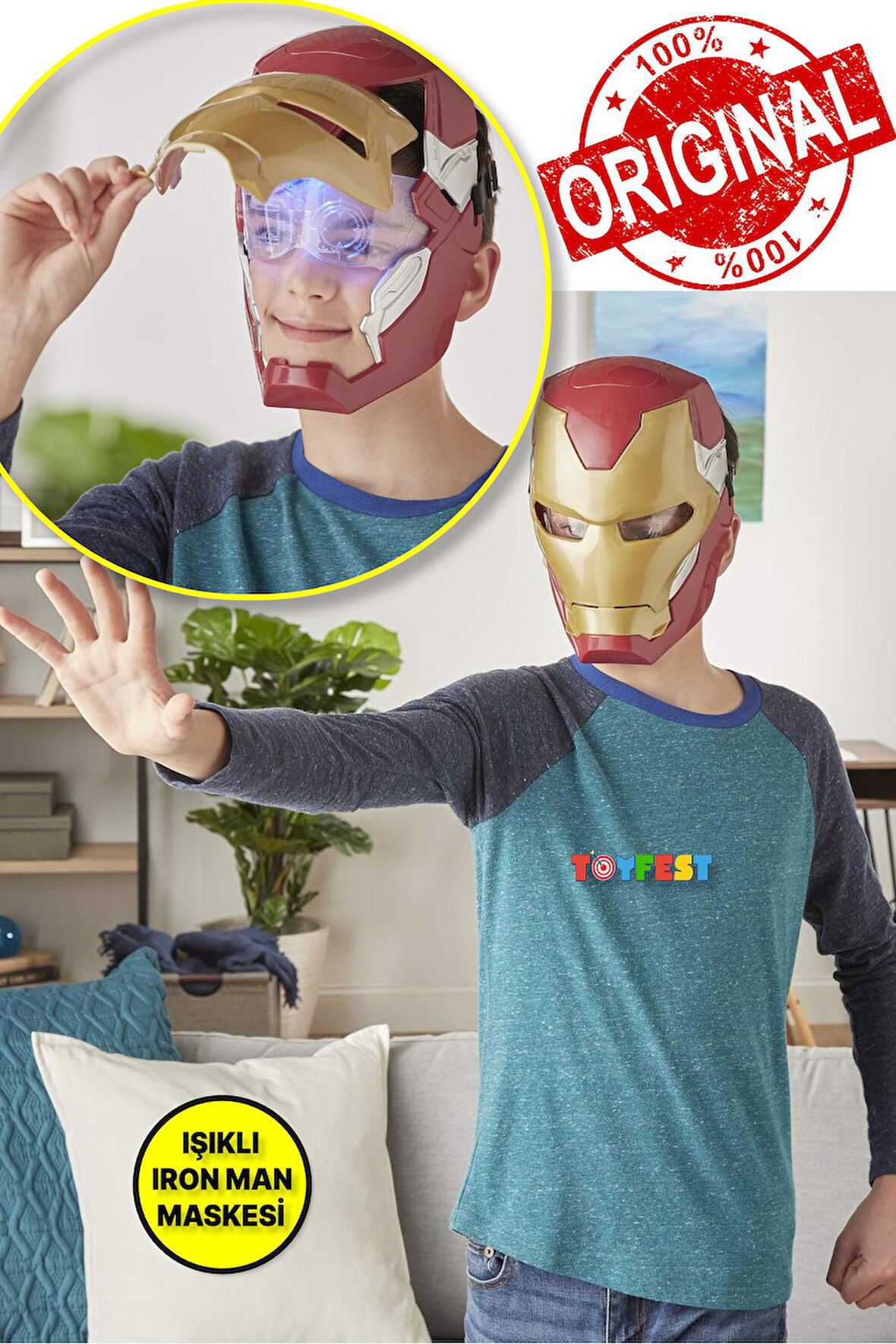 Iron Man Işıklı Flip Up Mask Brown - Elektronik  Maske