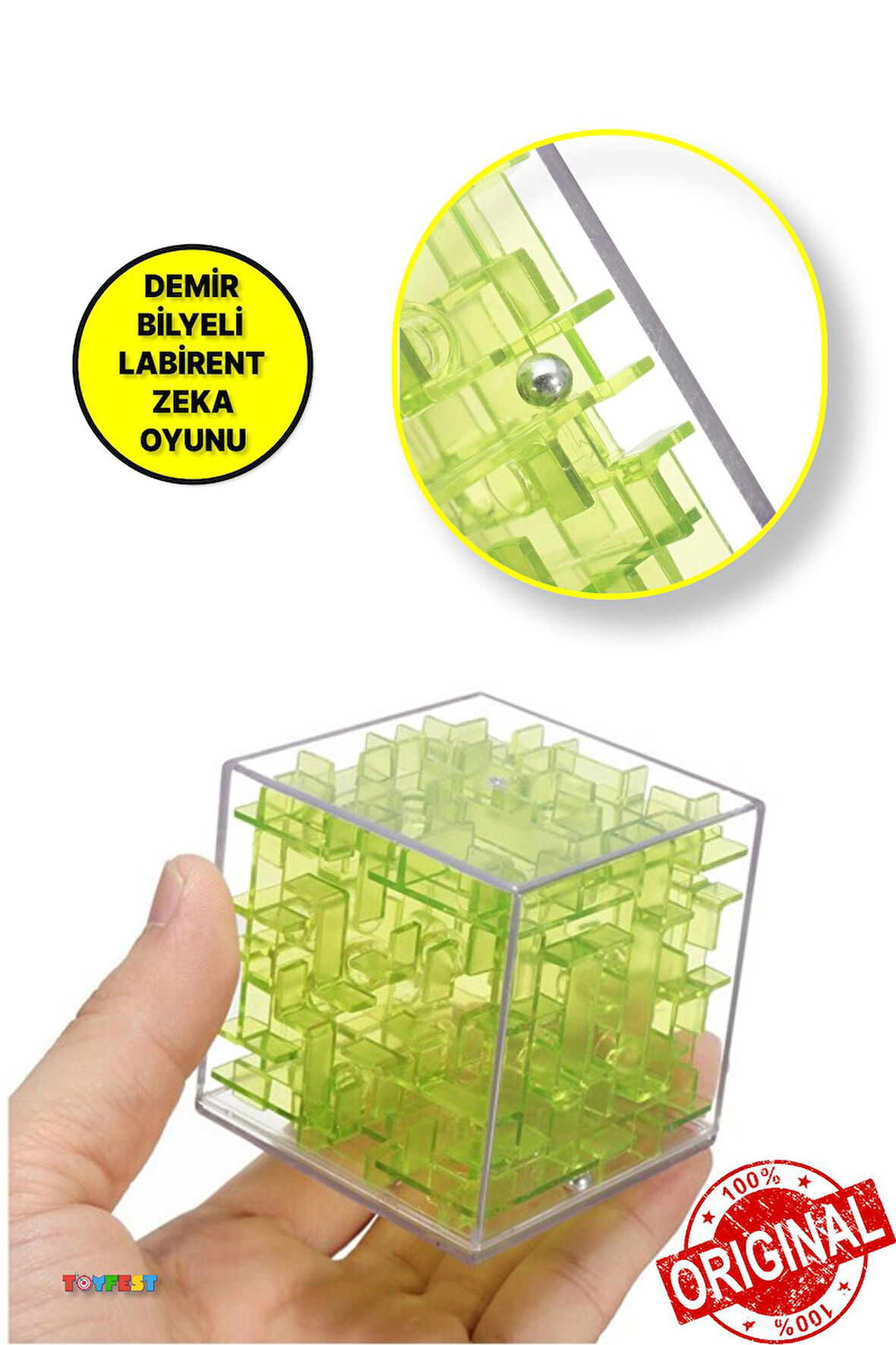 Demir Bilyeli Labirent Zeka Küpü Akıl Küpü Küp - Yeşil