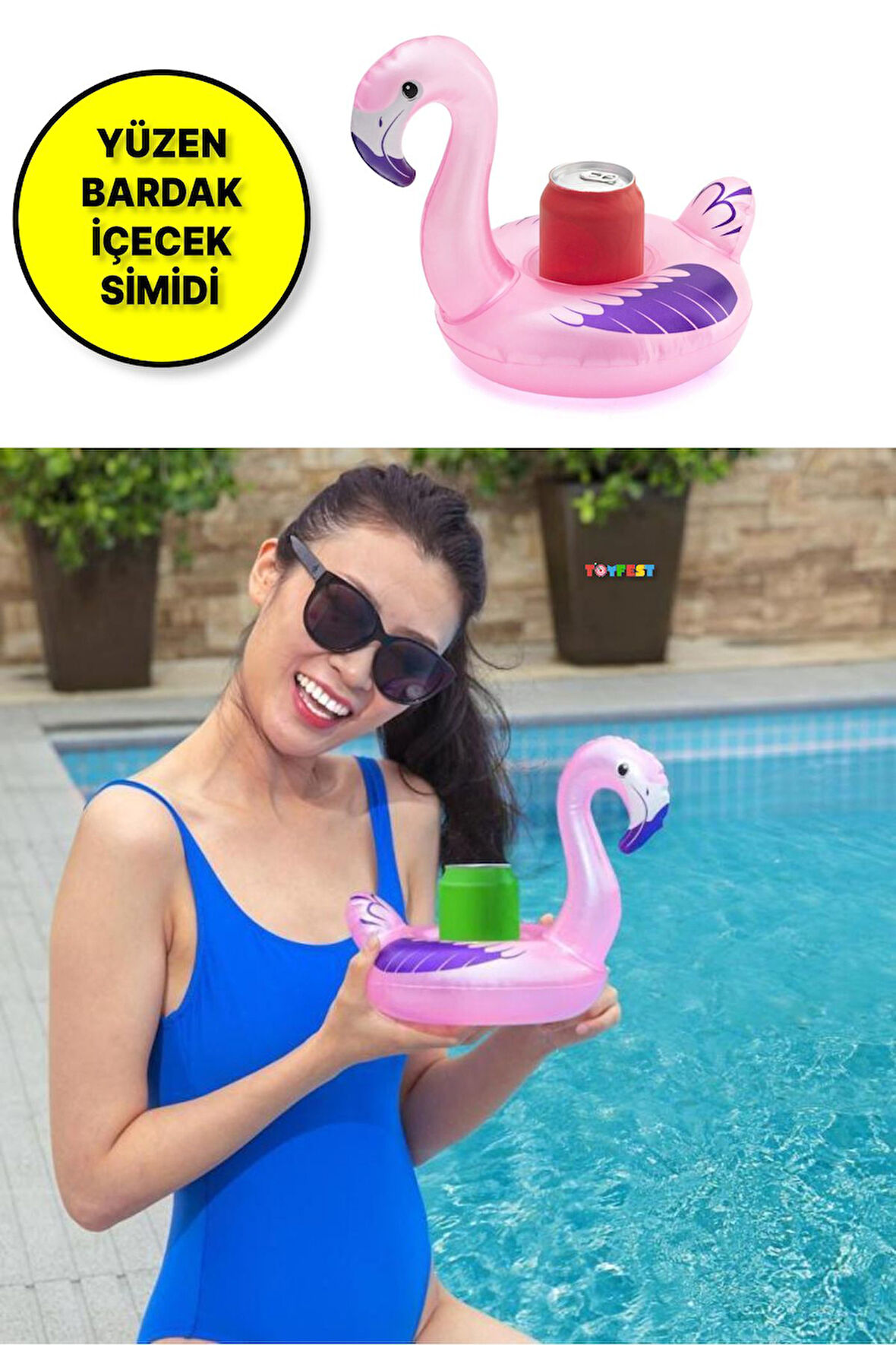 Havuz Deniz de Pelikan Modelli Şişme Yüzen İçecek Bardak Tutacağı