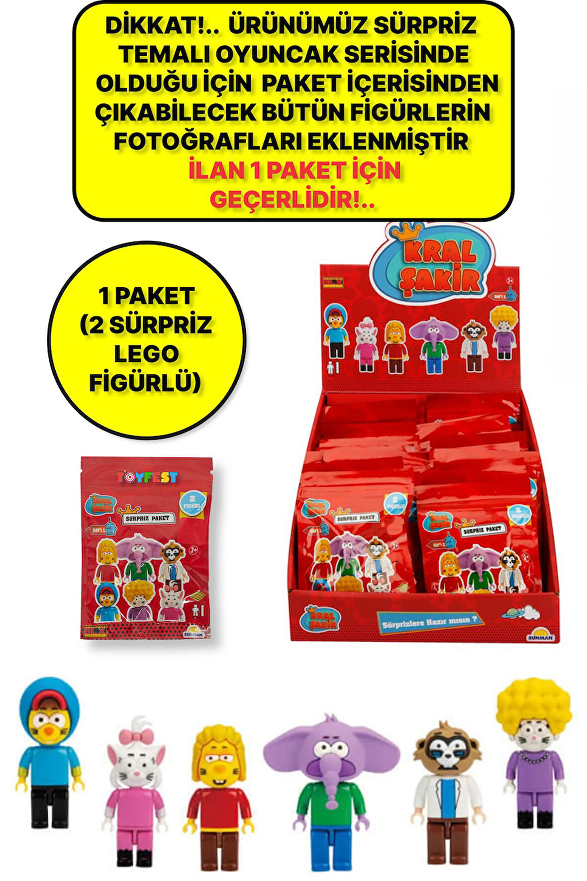 BLX Yapı Blok Parçalı Kral Şakir Çizgi Film Figür Karekterleri Sürpriz Paket - 1 PAKET (2 Figür) S00001616