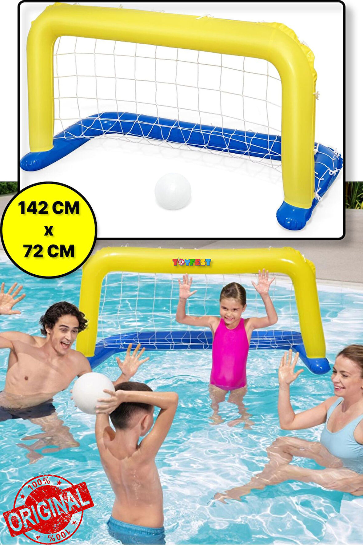 Deniz Havuz Şişme Futbol Su Topu Fileli Oyun Seti - 142 x 76 CM (52123)
