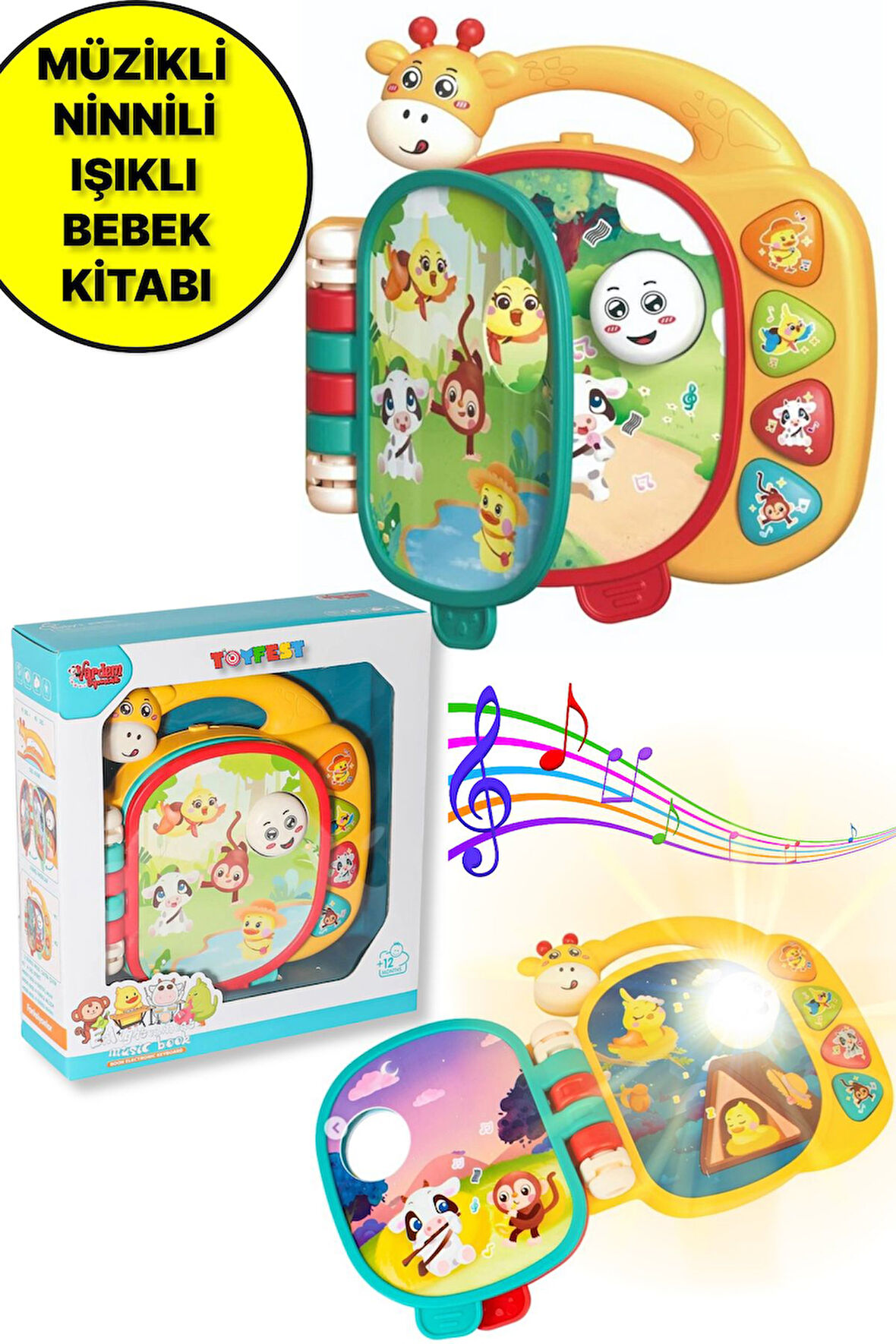 Müzikli Ninnili Işıklı Zürafa Modelli İnteraktif Eğitici Bebek Elektronik Kitabı - ( 1 - 3 Yaş )