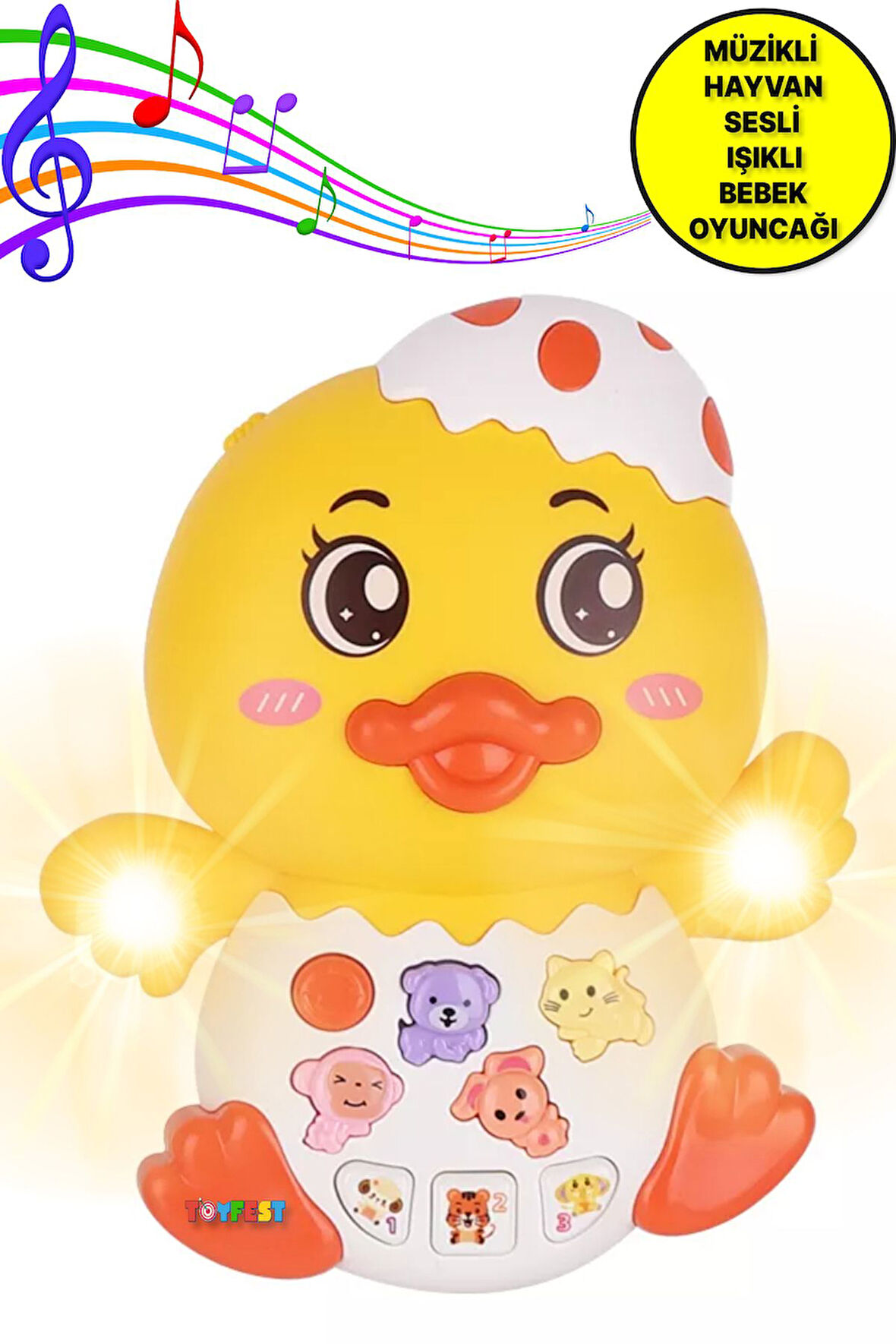 Hayvan Sesleri Çıkaran Işıklı Müzikli Ördek Modelli İnteraktif Bebek Eğitici Tuşlu Oyuncak - Sarı