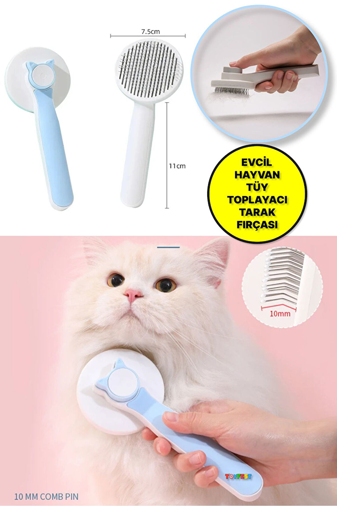 Basmalı Kedi Logolu Evcil Hayvan Tarak Fırça Tüy Toplayacı Kedi Fırçası - 1 ADET