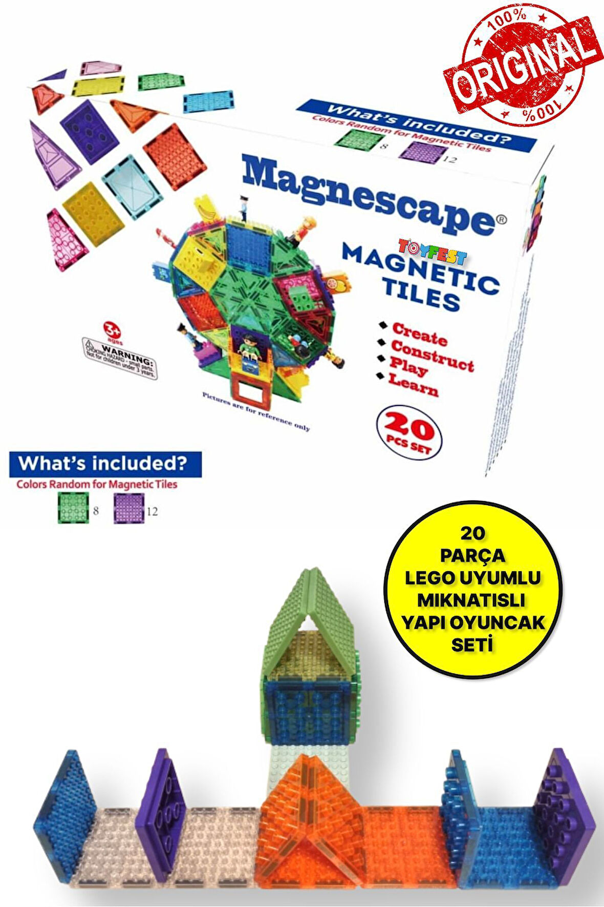 Magnescape Magnetic Tiles Mıknatıslı 3D Yapı Oyuncağı - 20 Parça
