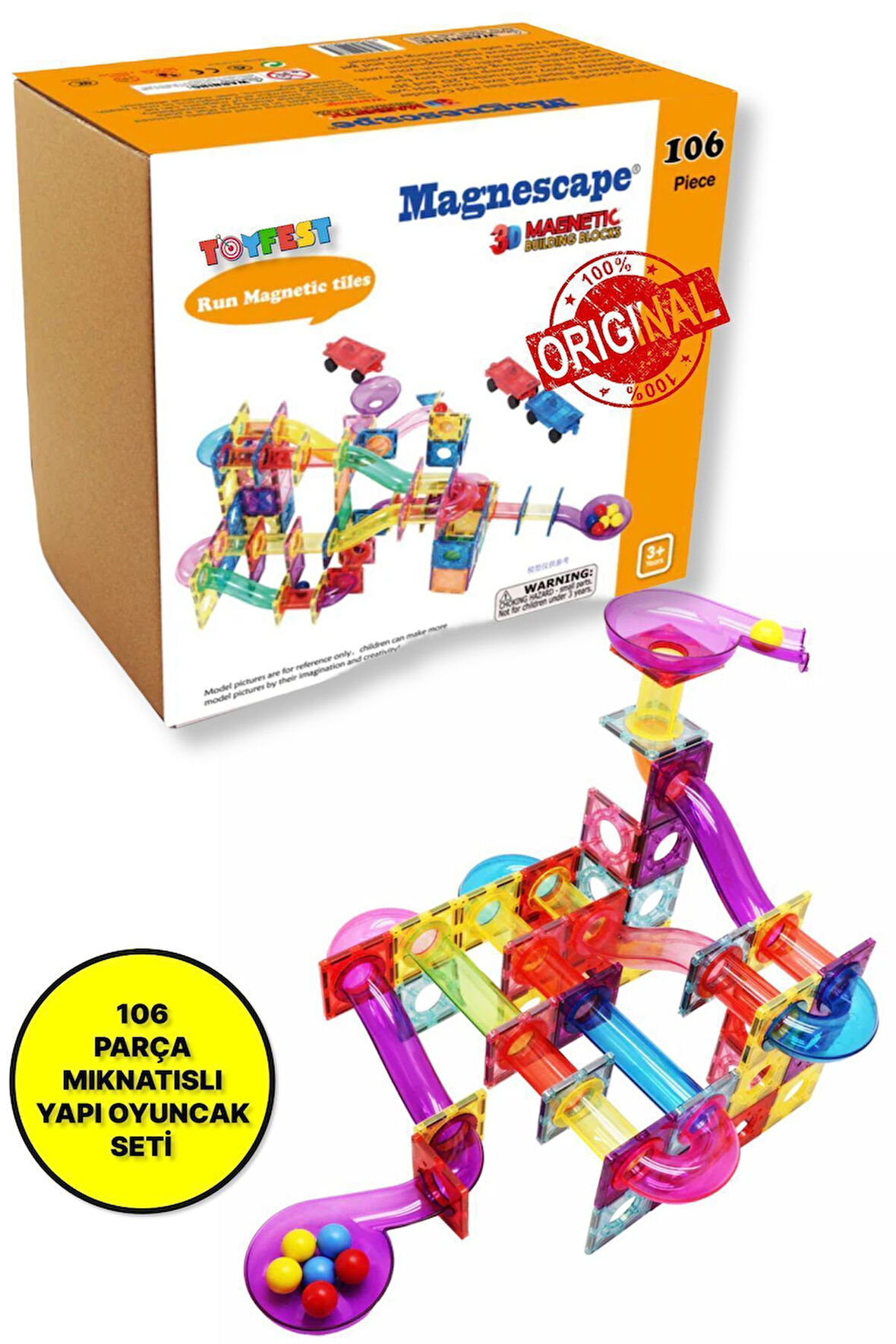Magnescape Run Magnetic Tiles Mıknatıslı 3D Yapı Oyuncağı Seti - 106 Parça