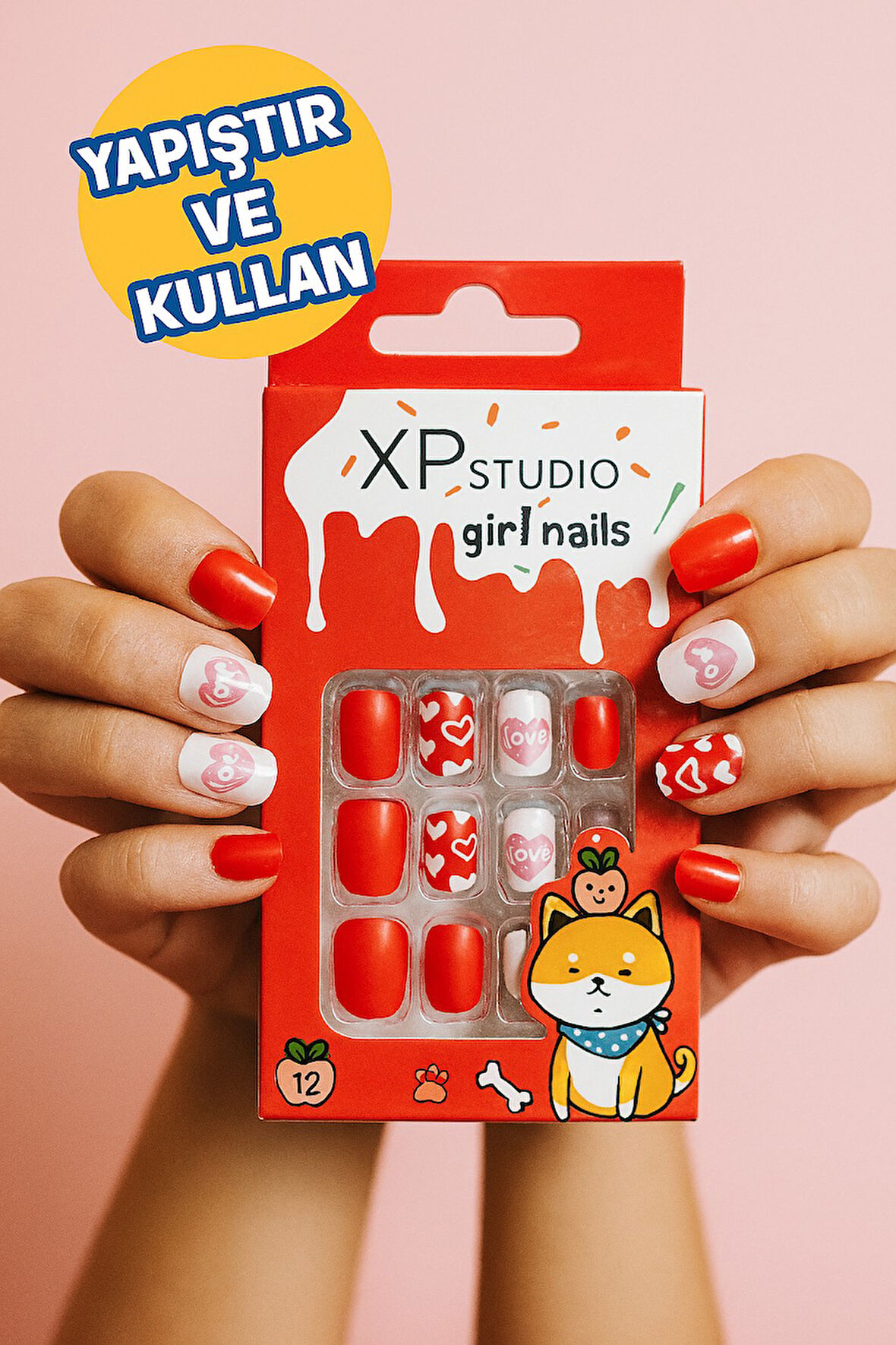 12 li Yapışkan Stickerlı Renkli Baskılı Çocuk Takma Tırnak Oyuncak Seti - 5- 14 Yaş Arası - Model 50