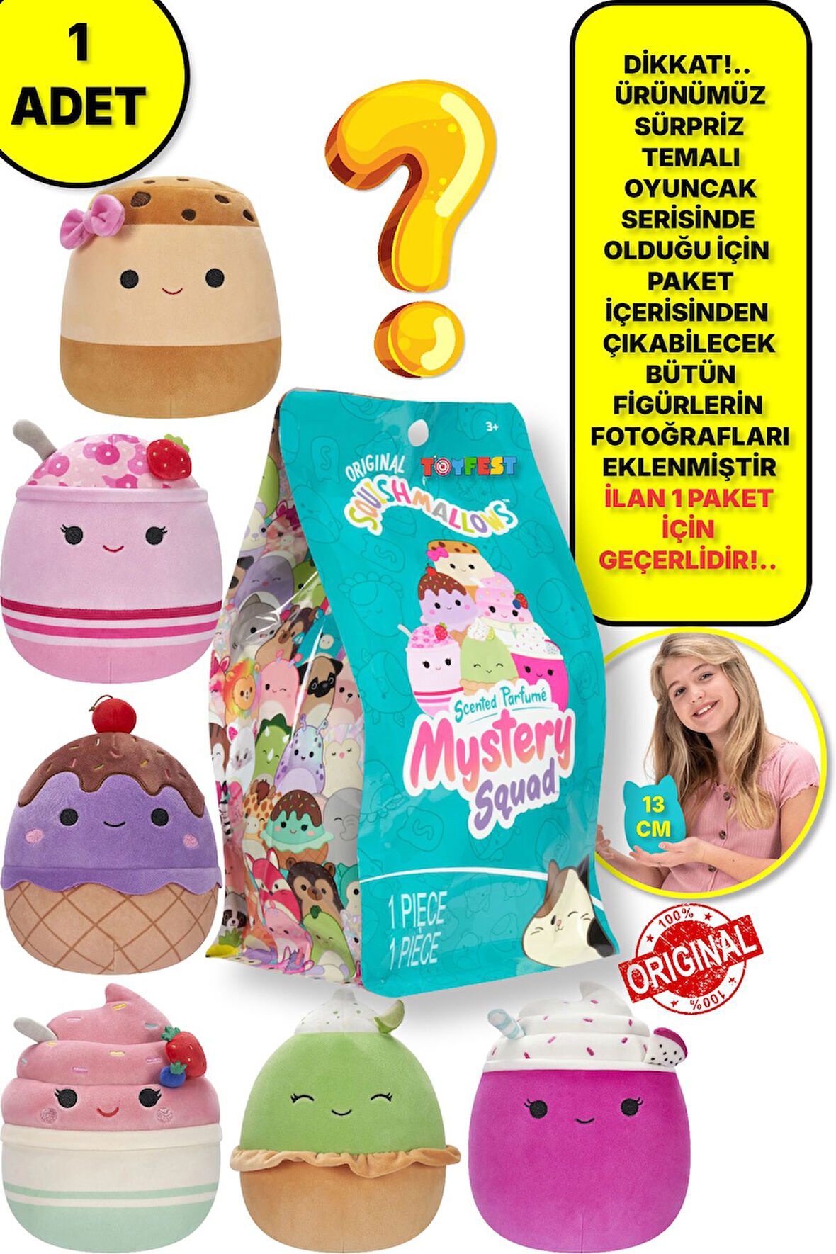 1 ADET - Squishmallows Kokulu Sürpriz Yumuşak Peluş Oyuncak Figür - 13 CM - 1 ADET Yeni Seri No : 24