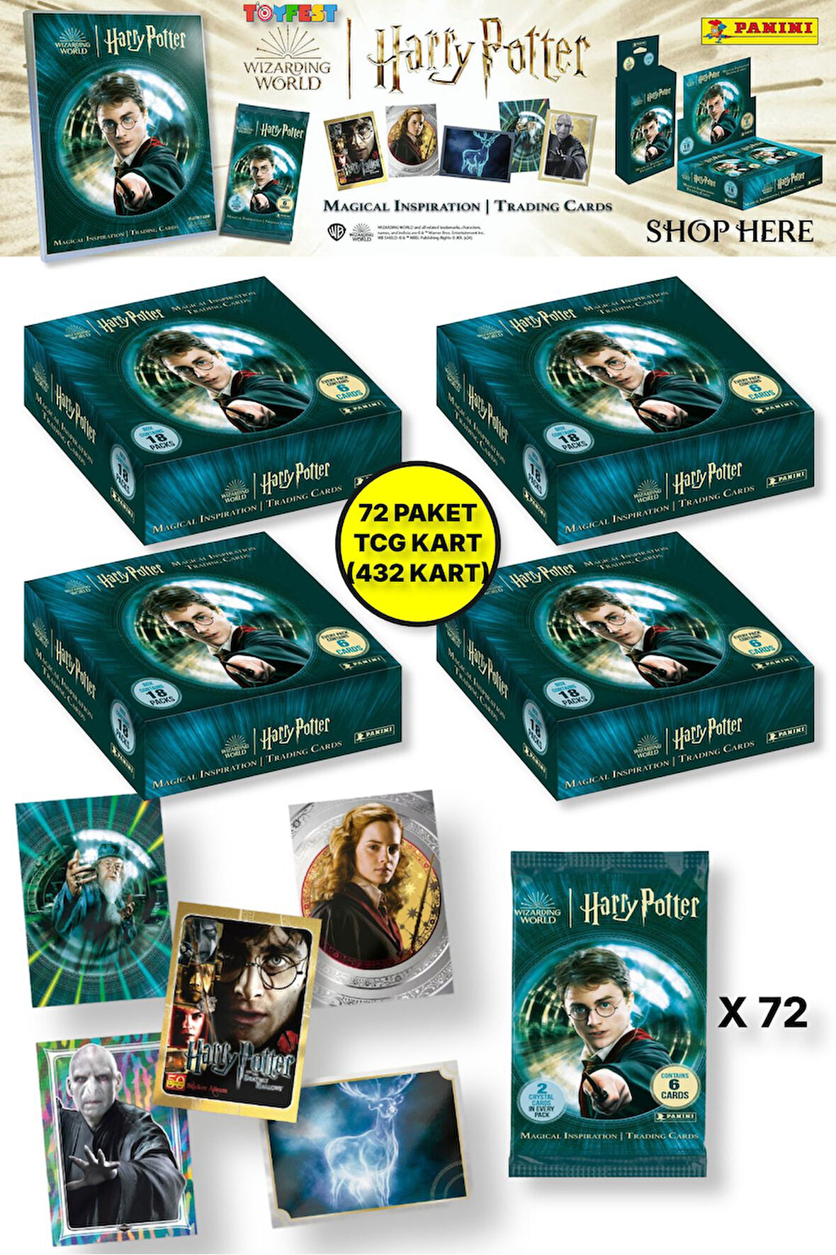 Panini Harry Potter Koleksiyonluk Trading Kart - 72 PAKET (432 KART)