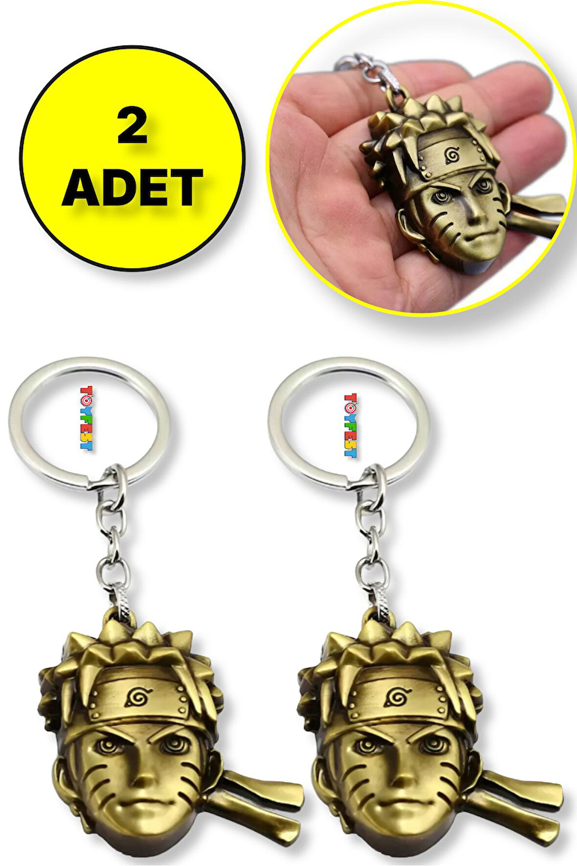 Naruto 3D Büst Figür Metal Anahtarlık - Bakır Renk - 2 ADET